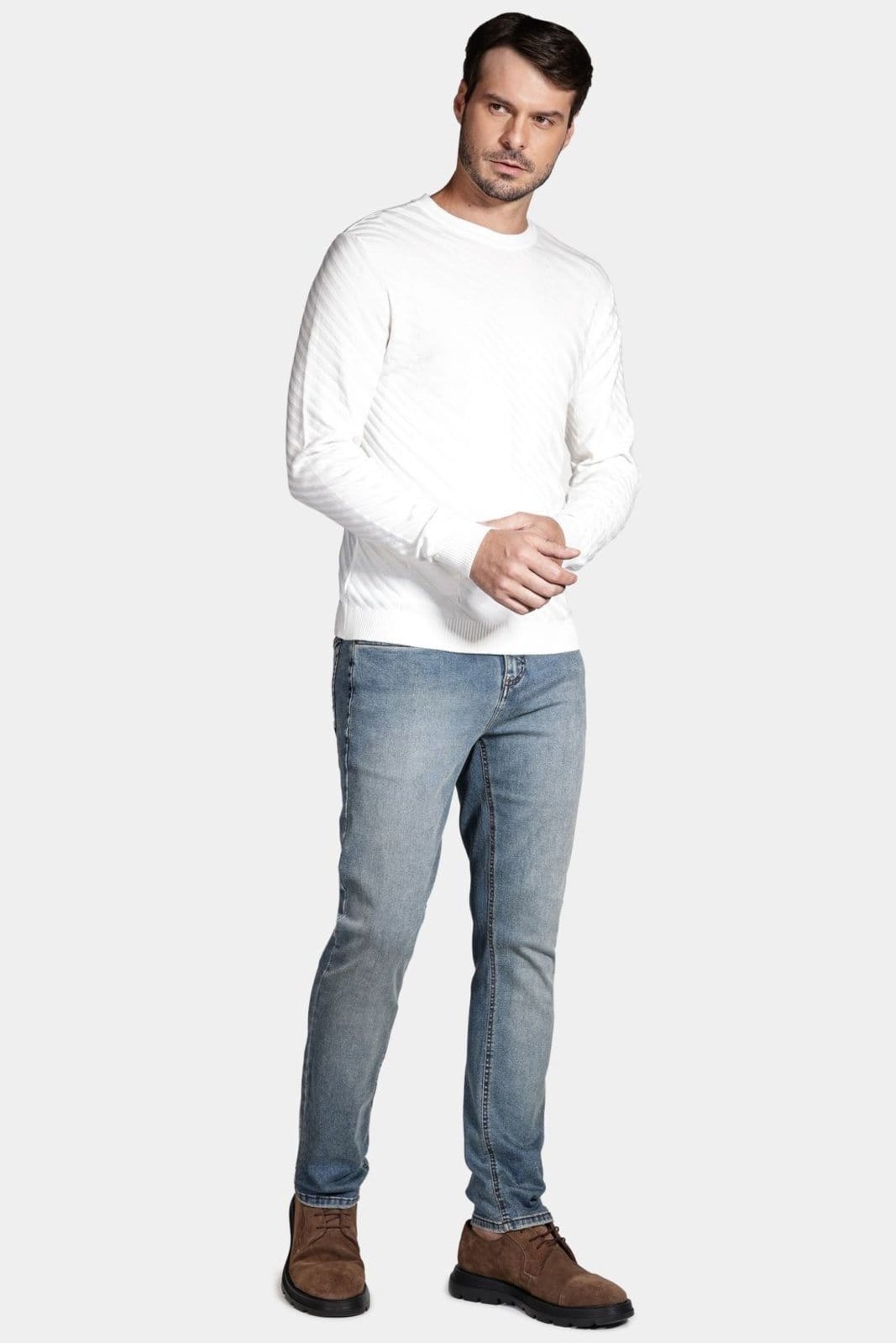 Vista 2 Tricot Aramis Manga Longa Viscose Jacquard Faixas Off White Aramis branco white