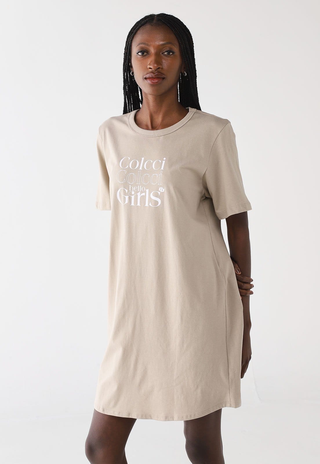 Vista principal Vestido Feminino Colcci T-Shirt Dress Hello Girls Colcci bege