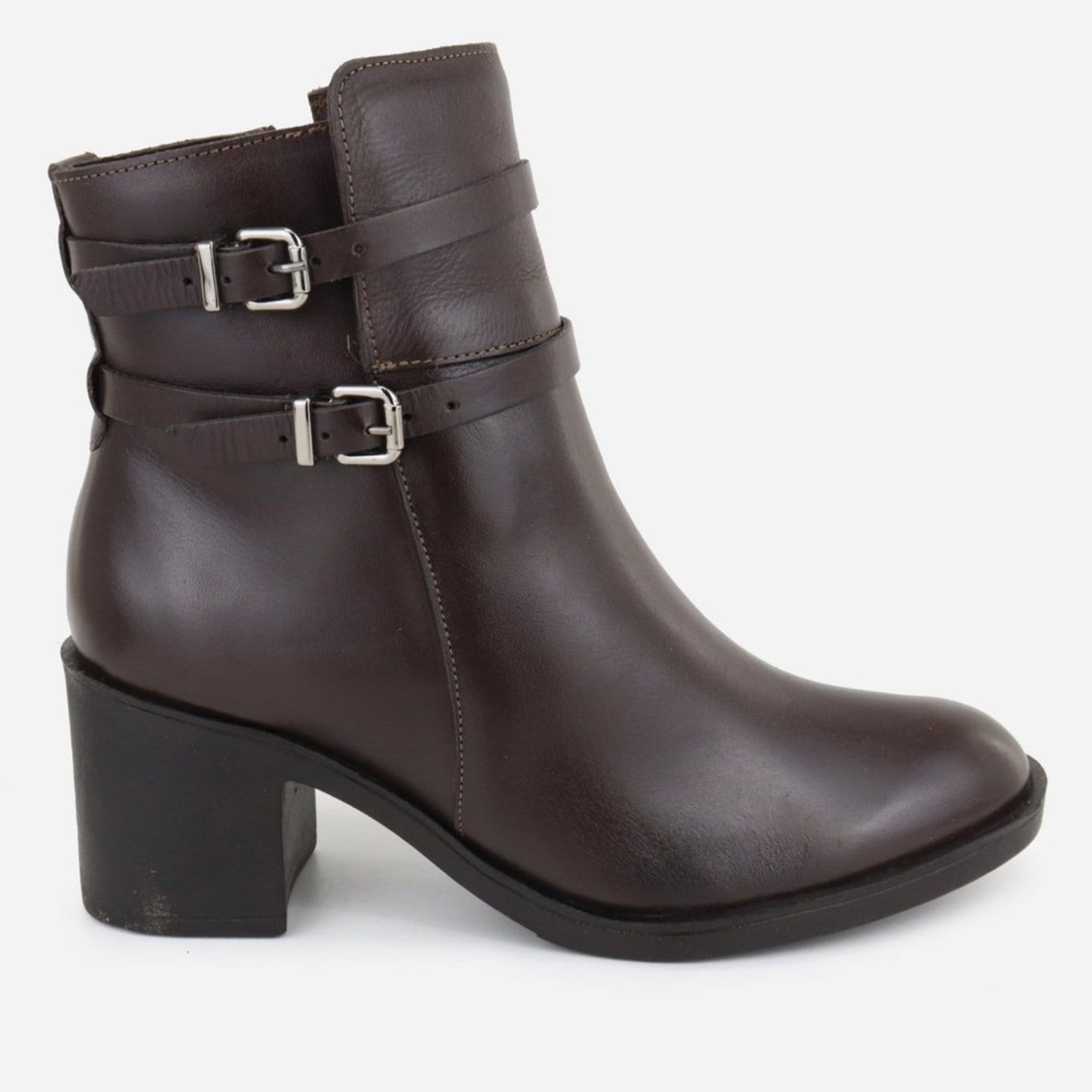 Vista 2 Bota Couro Casual Maria Paula Salto Grosso Confortável Cano Baixo Café MARIA PAULA marrom