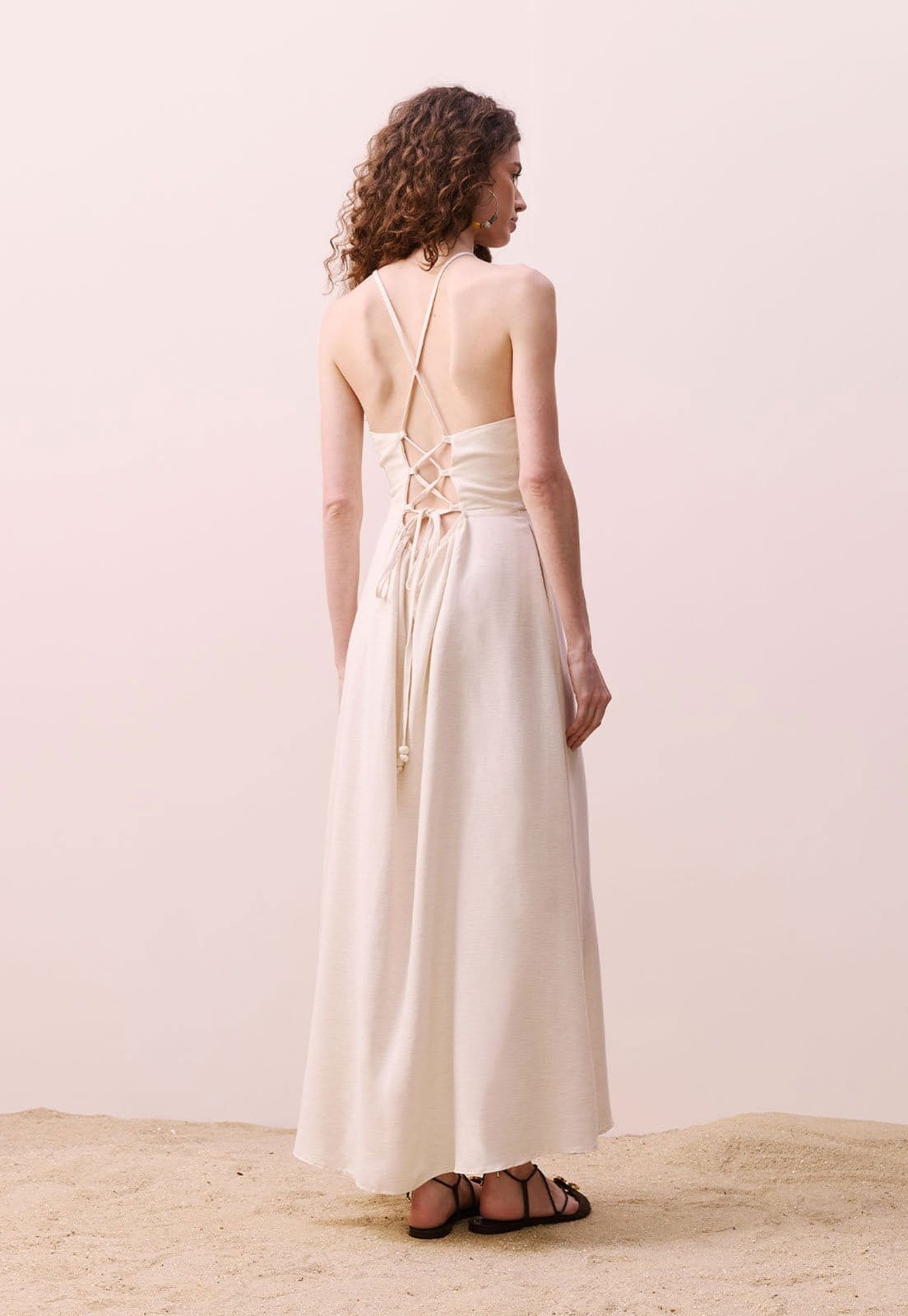 Vista 2 Vestido CaCay Midi Malha Rendada Off-White CaCay off-white white