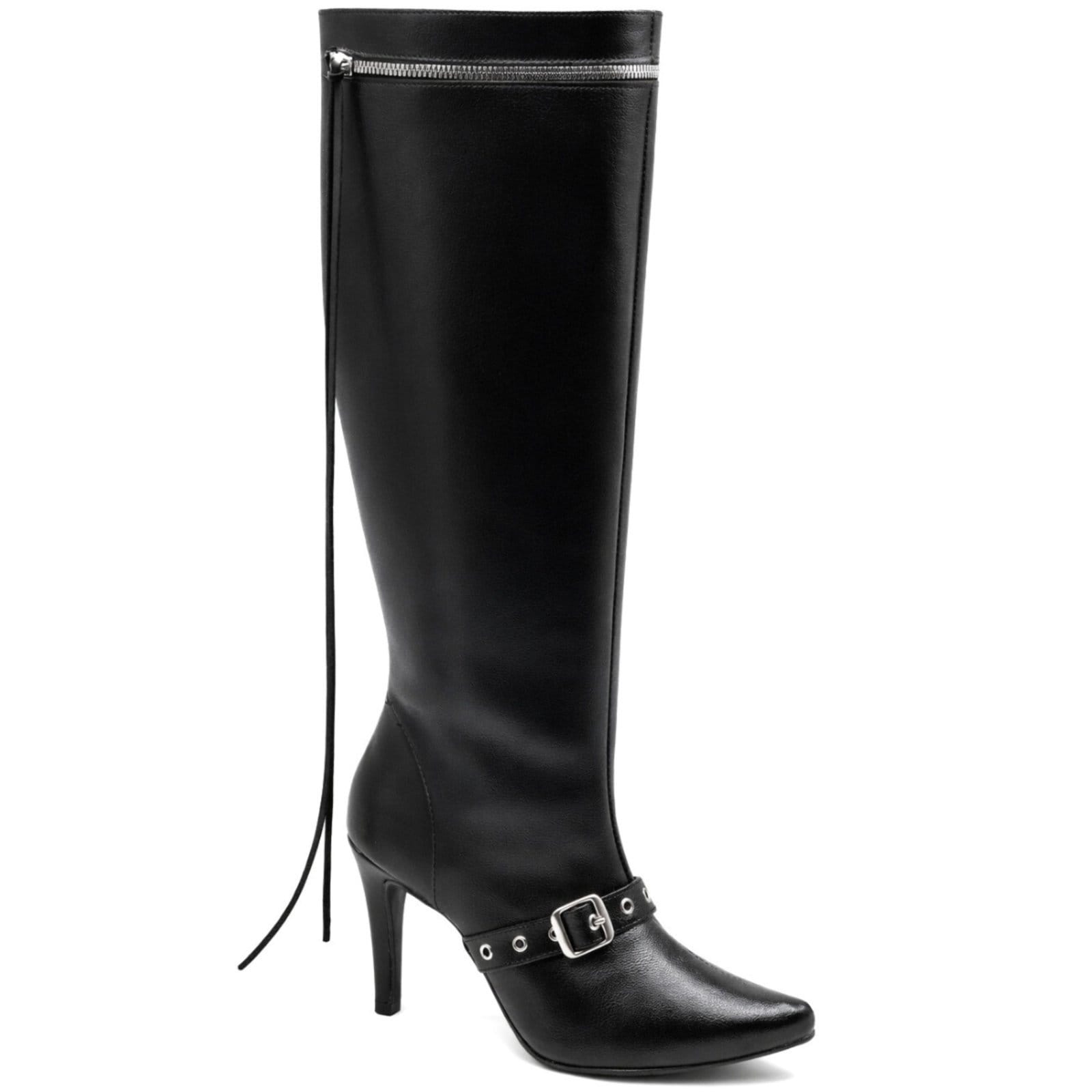 Vista principal Bota Feminina Salto Fino Detalhe Detalhe Com Fivela Estilosa Flor da Pele 1710 Flor da Pele preto