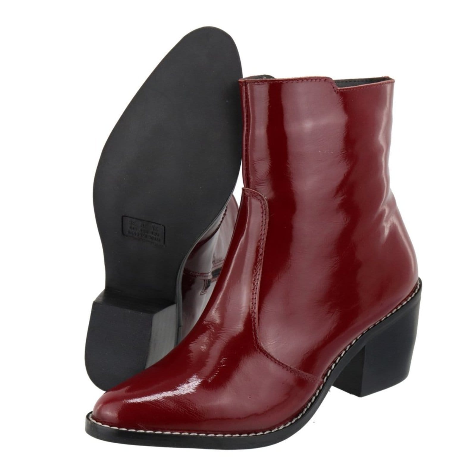 Vista 2 Bota Couro Bico Fino Cano Curto Vermelha Lançamento TELLINI STORE vermelho