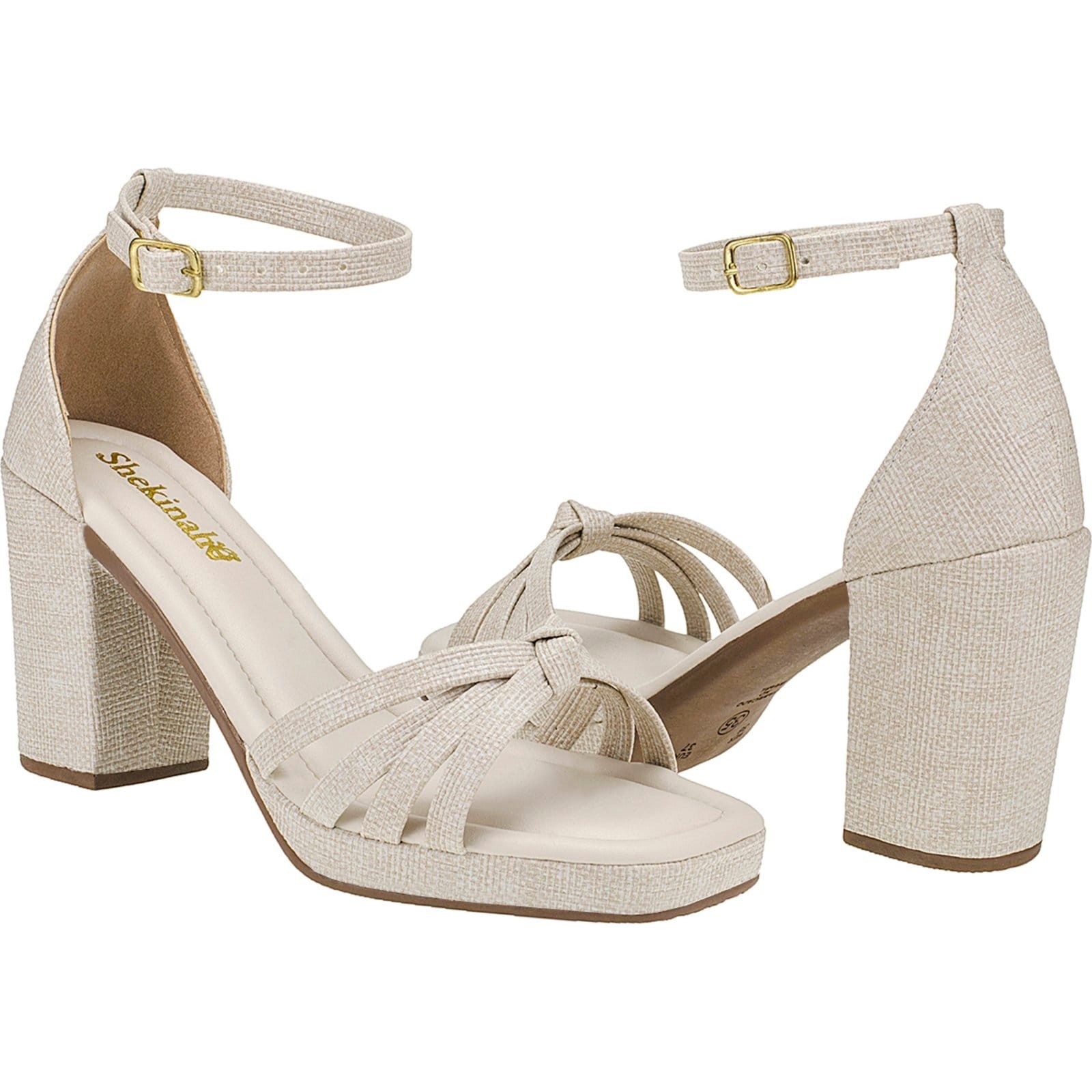 Sandália Feminina Meia Pata Salto Alto Bloco Quadrado Shekinah Confortável Off White