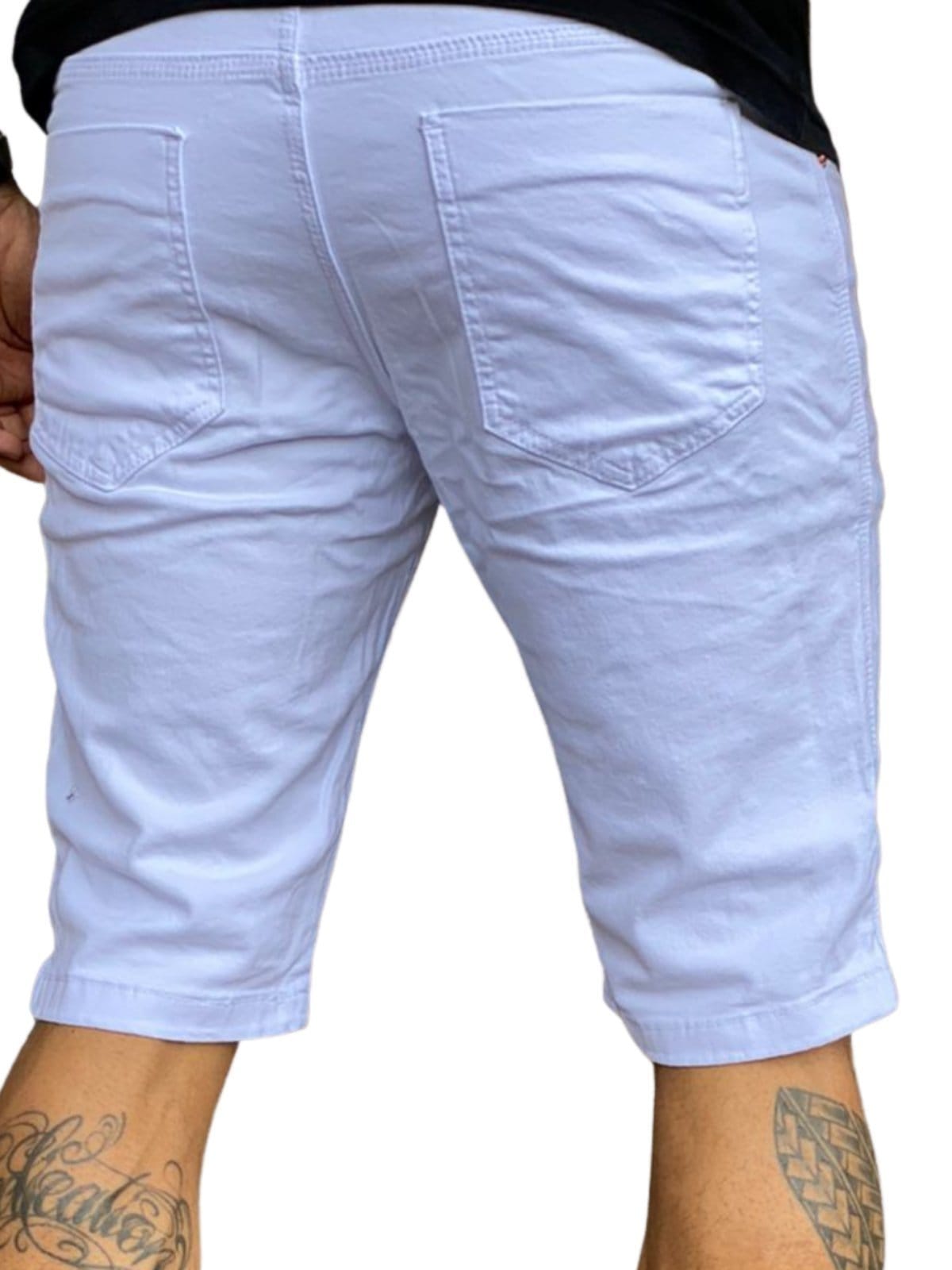 Vista 2 Bermuda Lisa Masculina Branca Sarja JEANS LIGHT branco