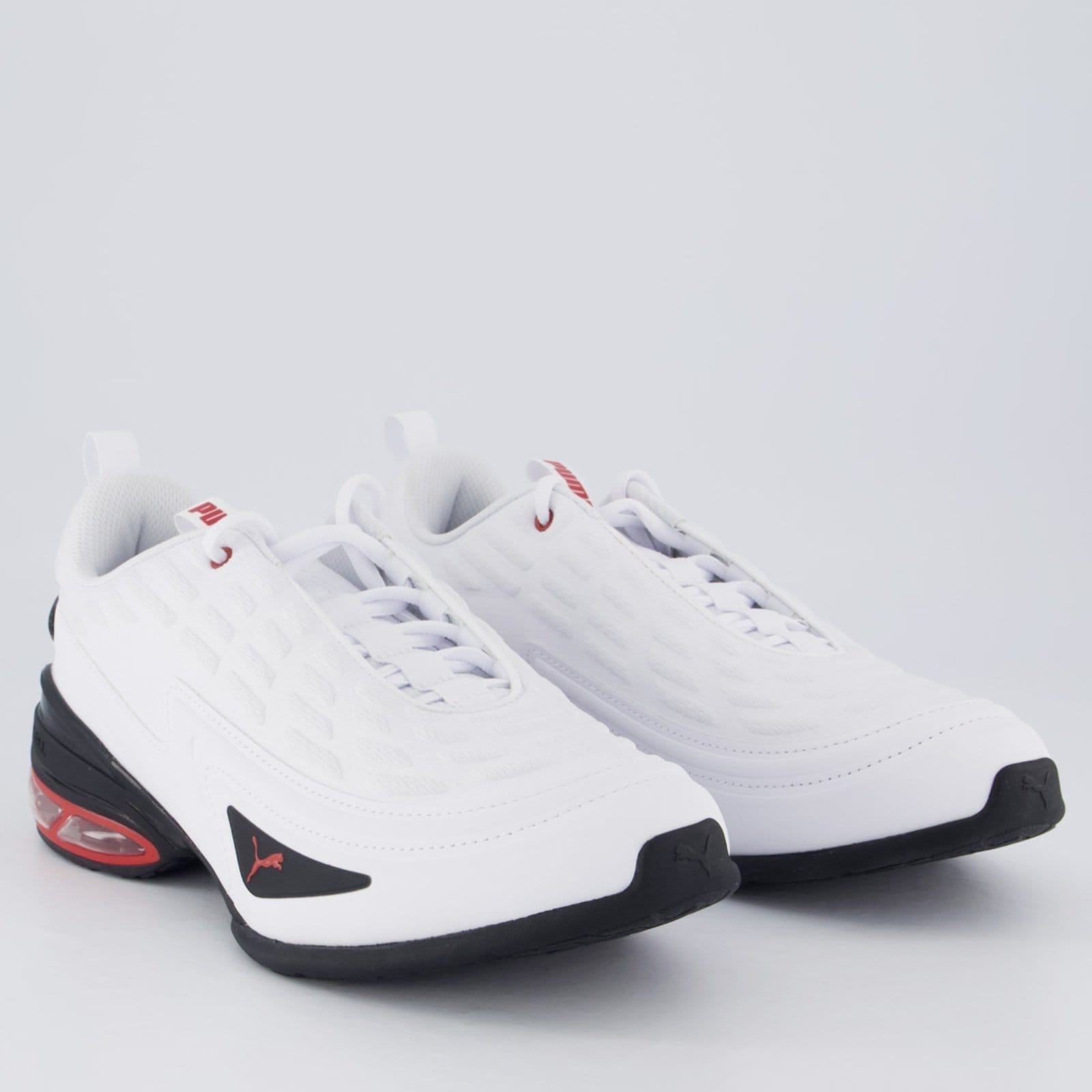 Vista 2 Tênis Puma Cell Meza e Vermelho Puma branco
