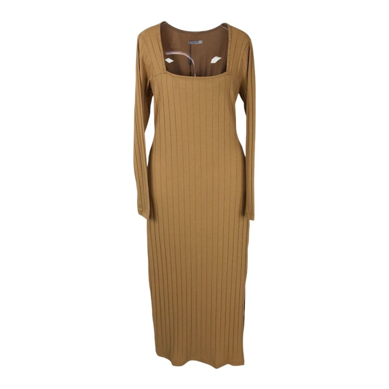 Vista principal Vestido Canelado Midi Manga Longa Triton Caramelo Triton cáqui