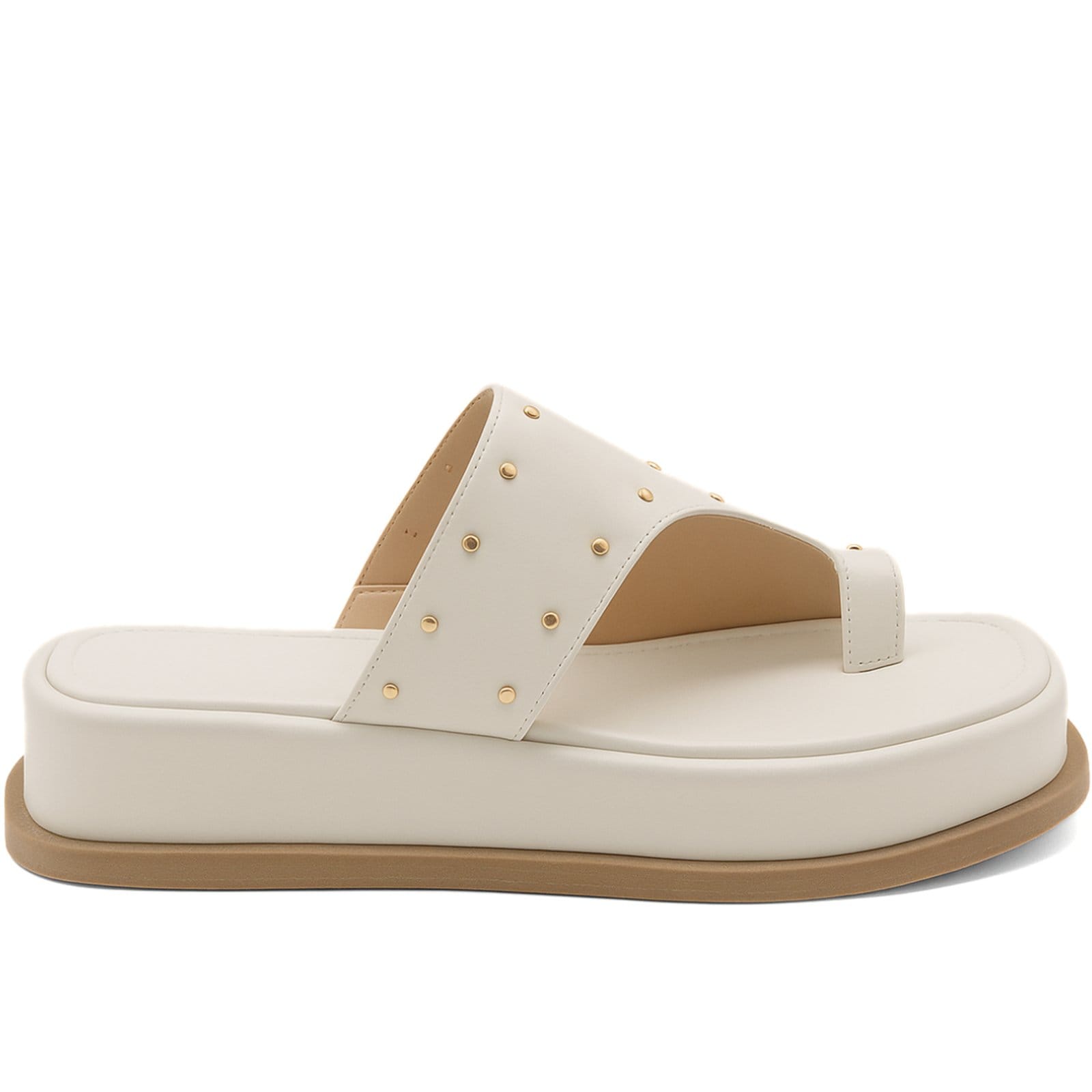 Vista 2 Tamanco Flatform Feminino Papete Com Detalhes em Tachas Off White 23404 Hannah Footwear off-white white