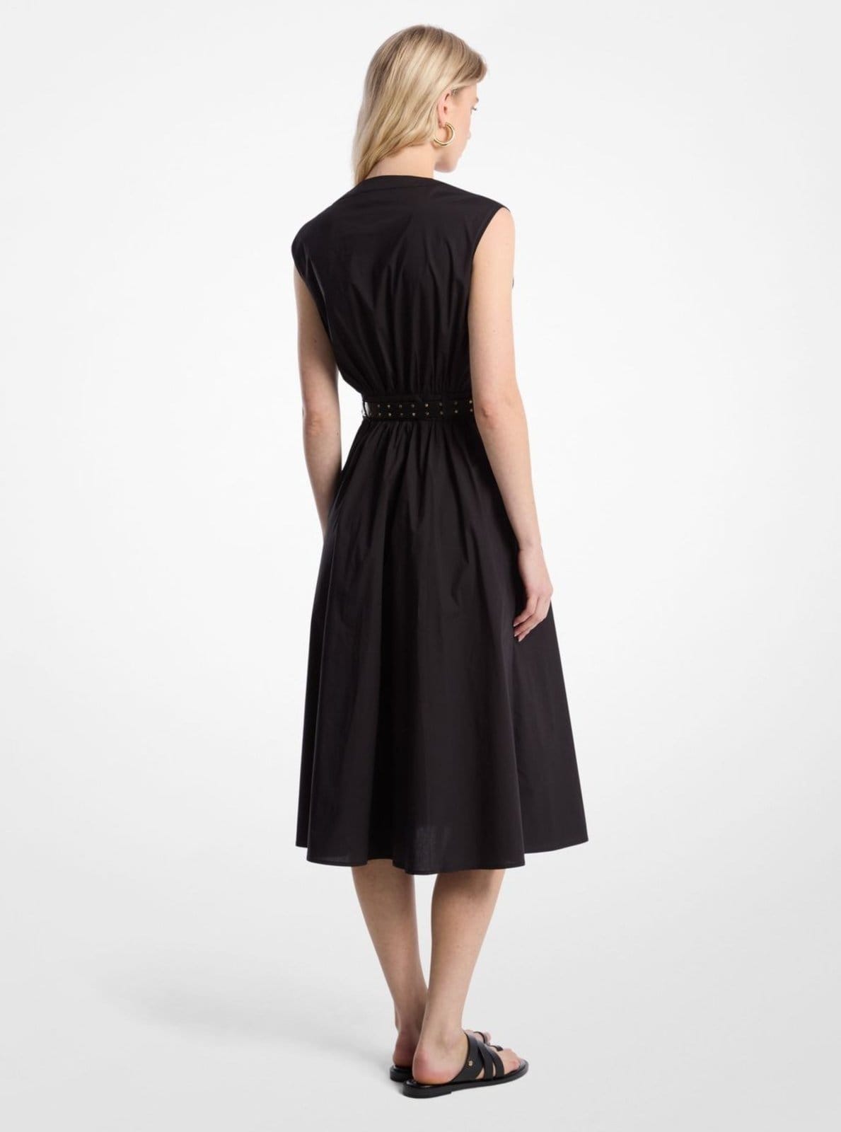 Vista 2 Vestido Midi De Algodão Com Cinto Ms5830kf4c001 Michael Kors preto