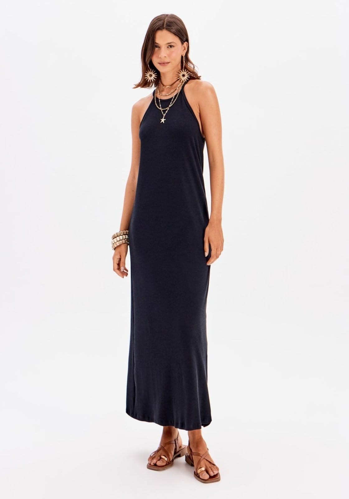 Vista principal Vestido Super Midi Canelado My Favorite Things preto