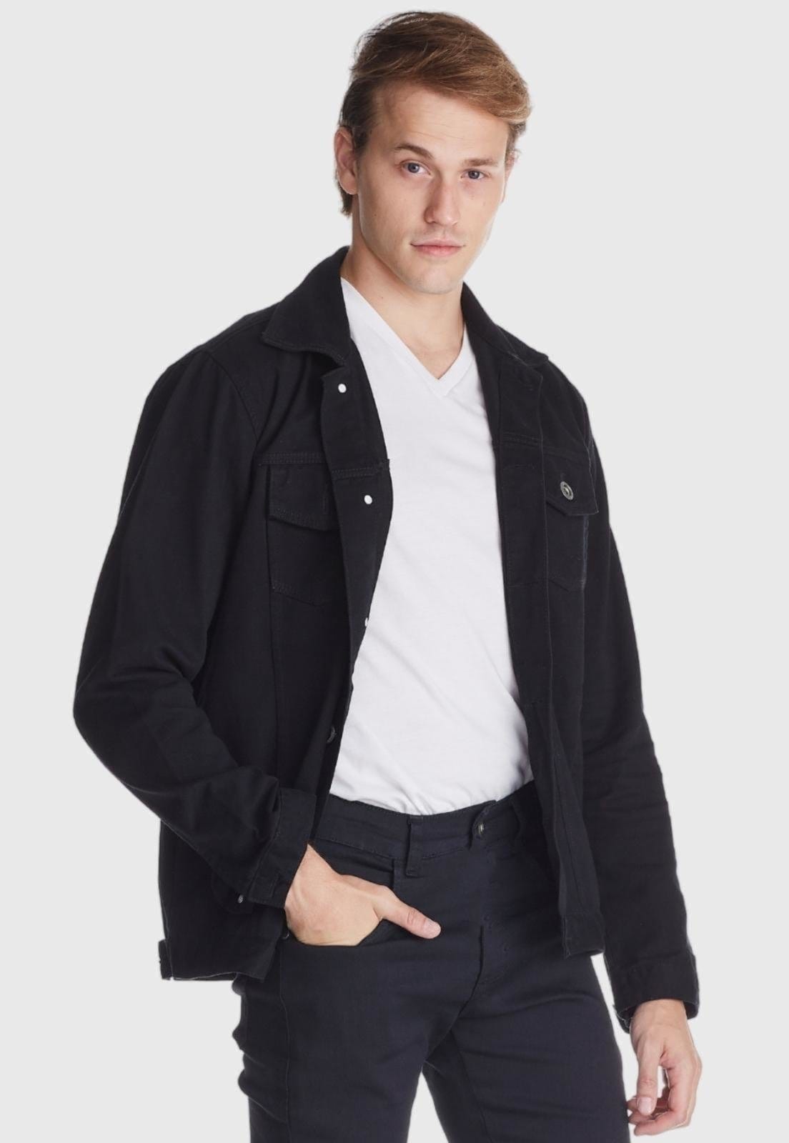 Vista 2 Jaqueta Jeans Zuren Black Amaciado Preto ZUREN preto black