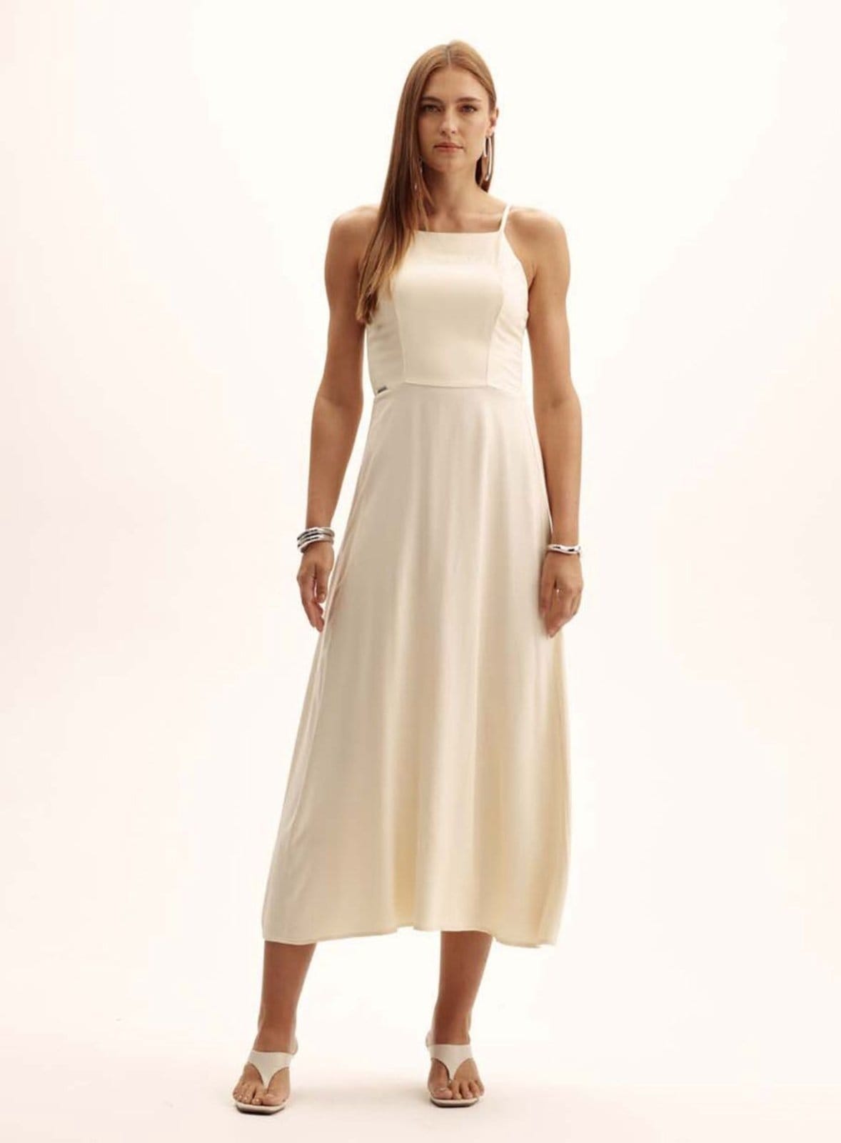 Vista principal Vestido Comfort Amarração e Lastex Triton Affogato Triton bege