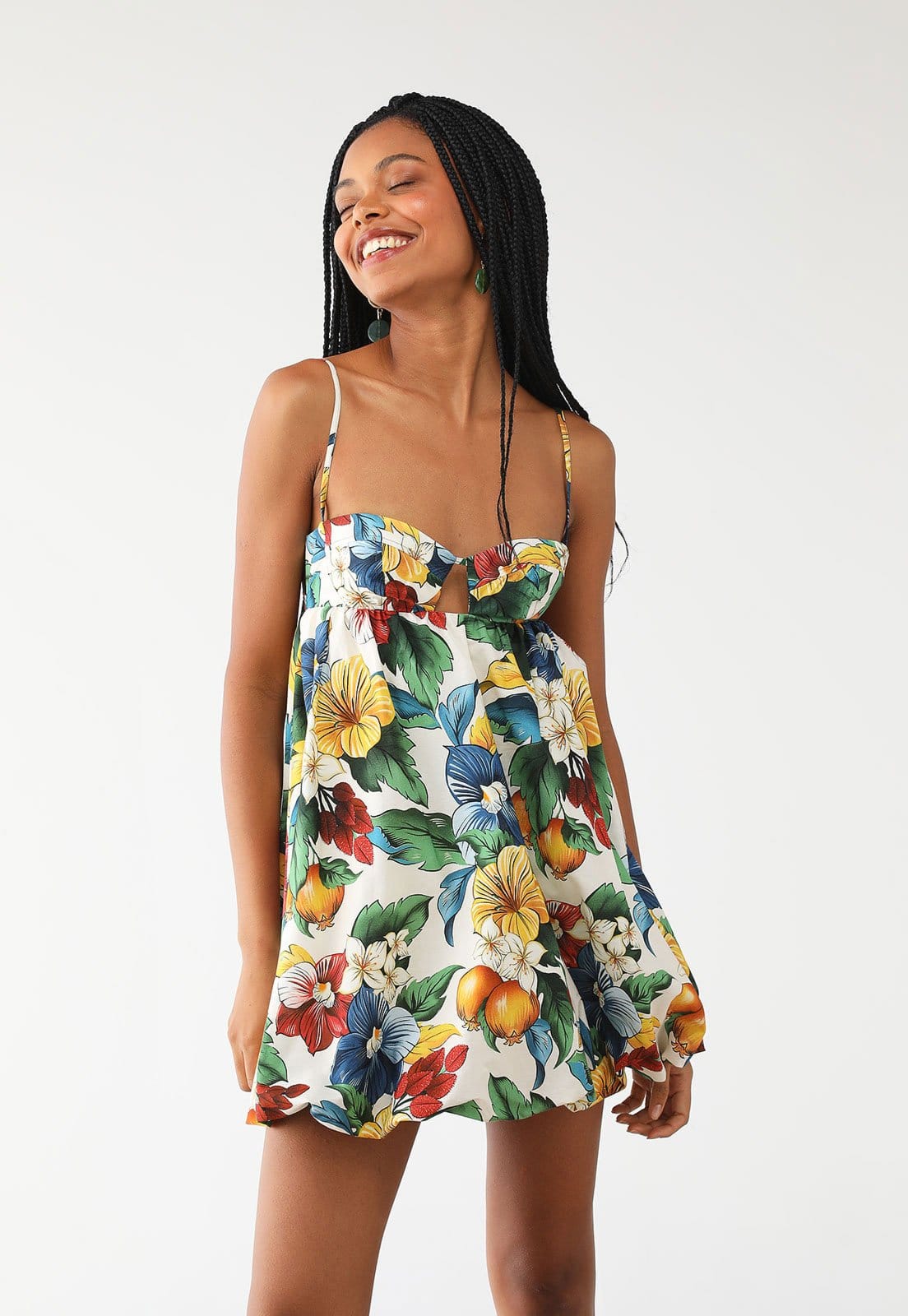 Vista principal Vestido FARM Curto Balonê Tropicalzinho Off-White FARM off-white white