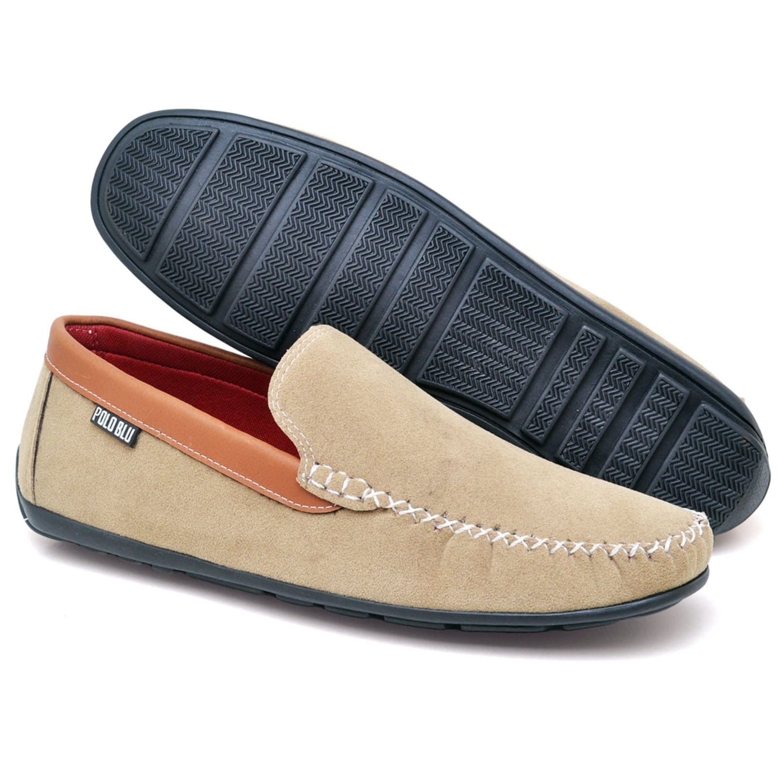 Vista 2 Sapato Mocassim Masculino Leve e Casual na cor Claro Polo Blu bege