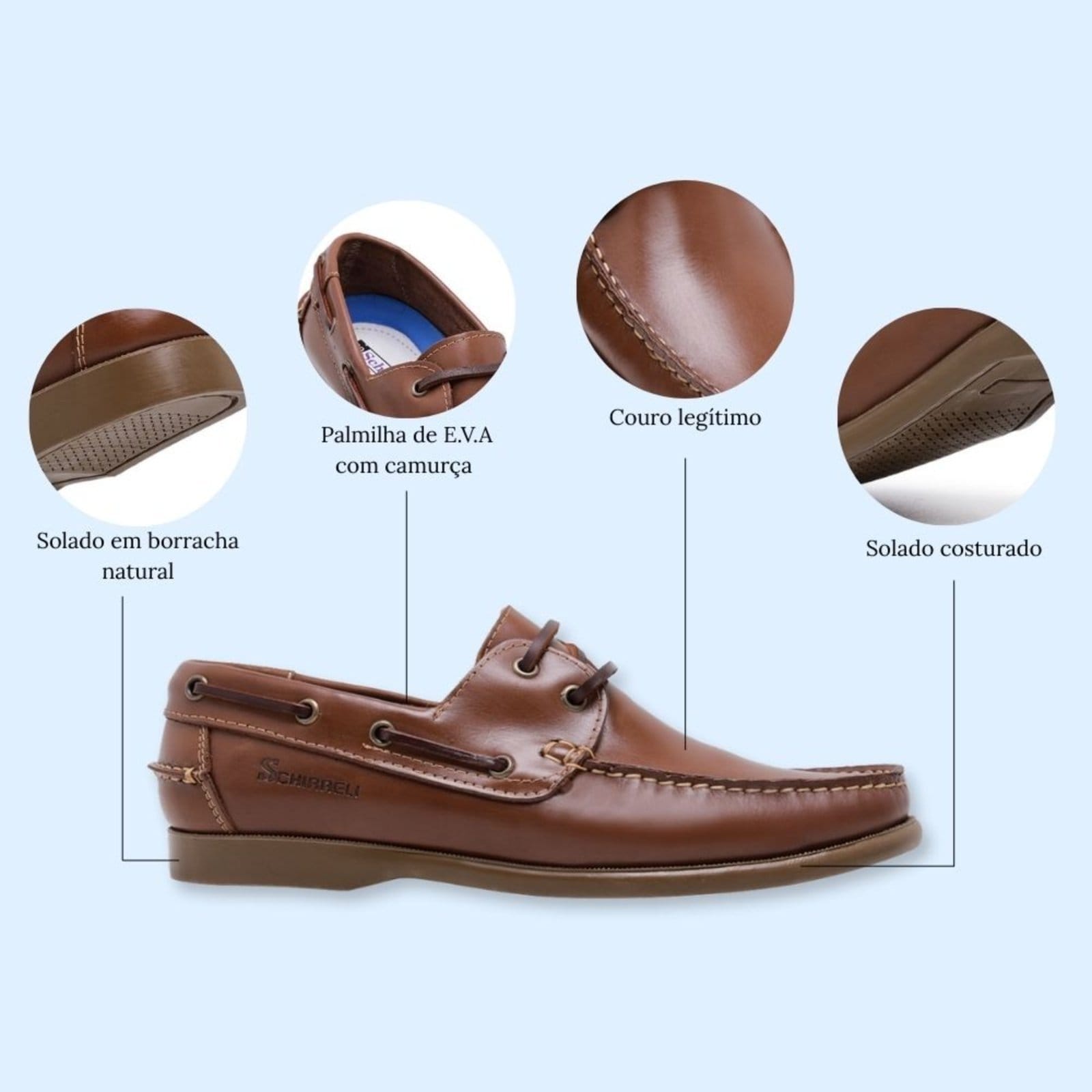 Vista 2 Mocassim Masculino De Couro Schiareli 606 Macio Leve Confortável Escuro Encerado Schiareli marrom