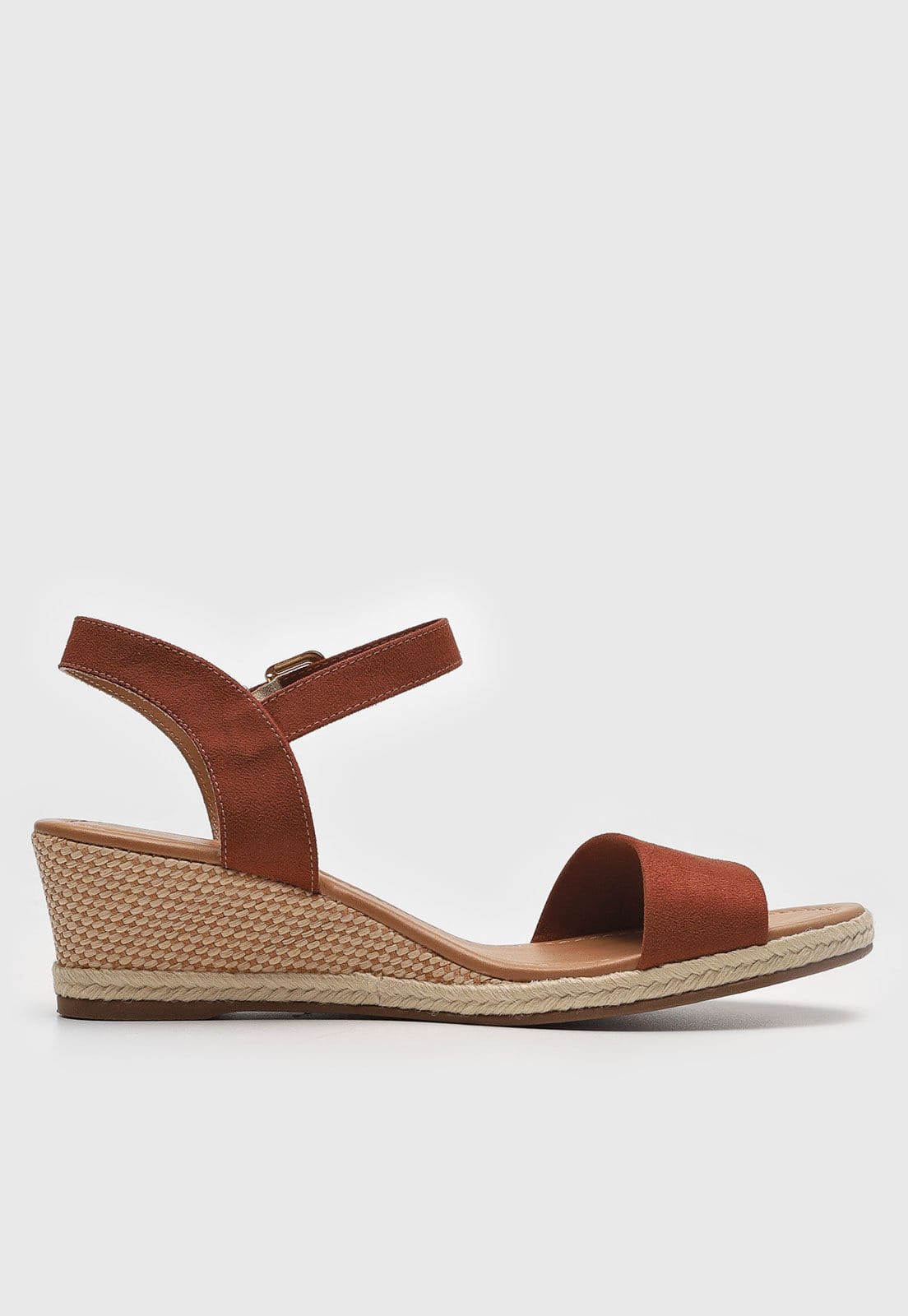 Vista 2 Sandália Feminina cê Salto Anabela Textura Tramado BEBECÊ caramelo