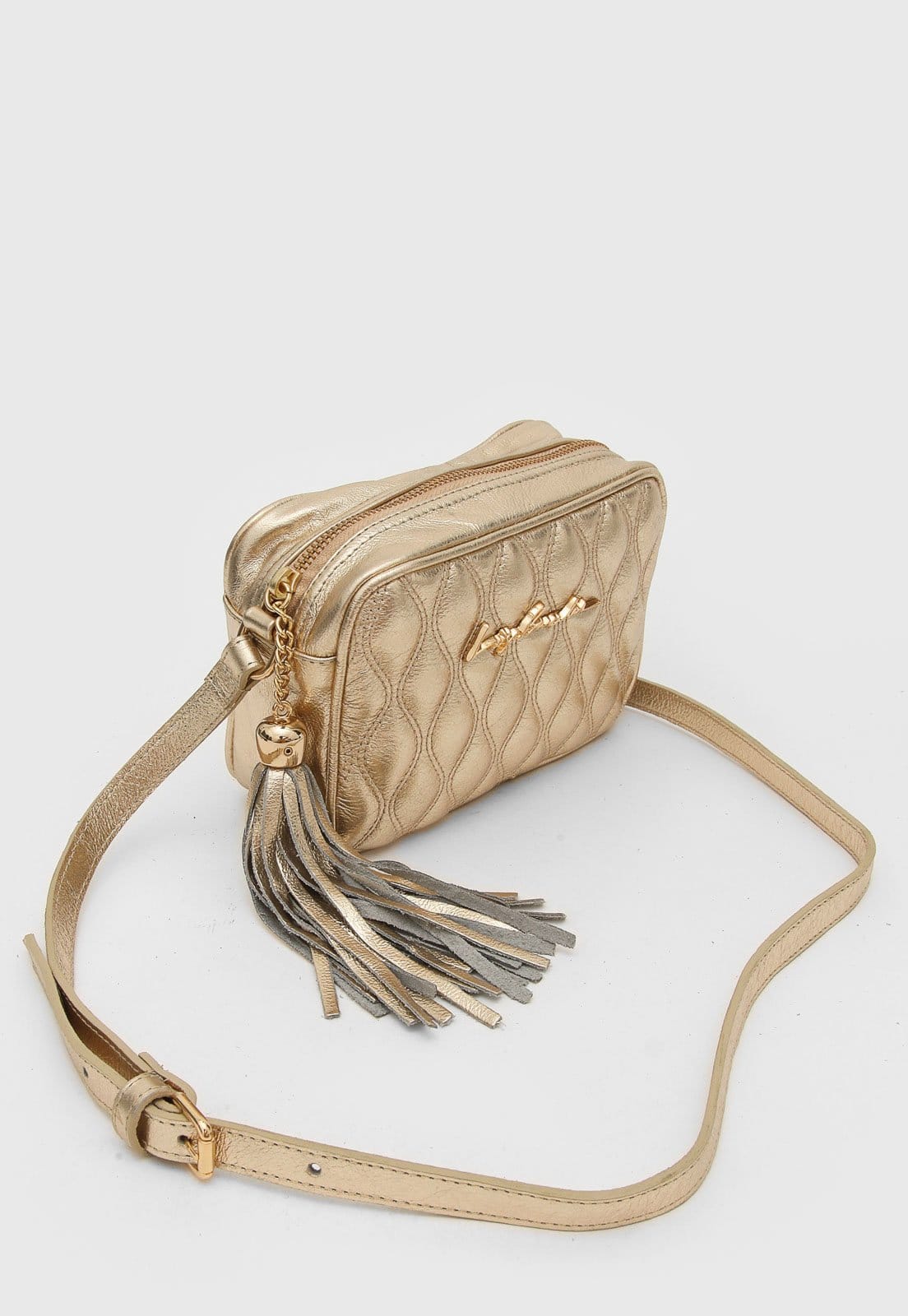 Vista 2 Bolsa Tiracolo Luiza Barcelos Metalizada Tassel Dourada Luiza Barcelos dourado