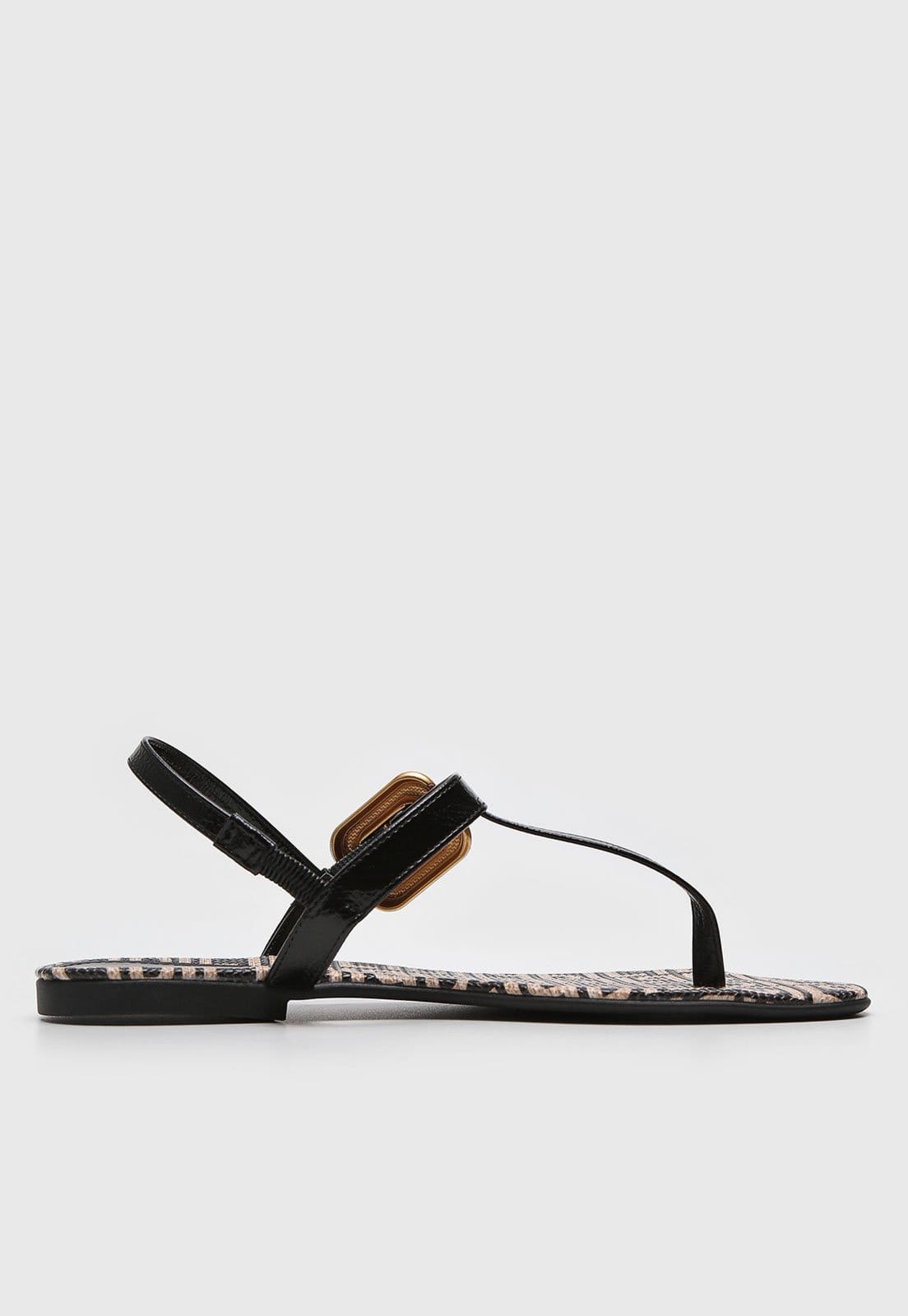 Vista 2 Rasteira Fechada Lança Perfume Preta com Fivela Dourada Lança Perfume preto