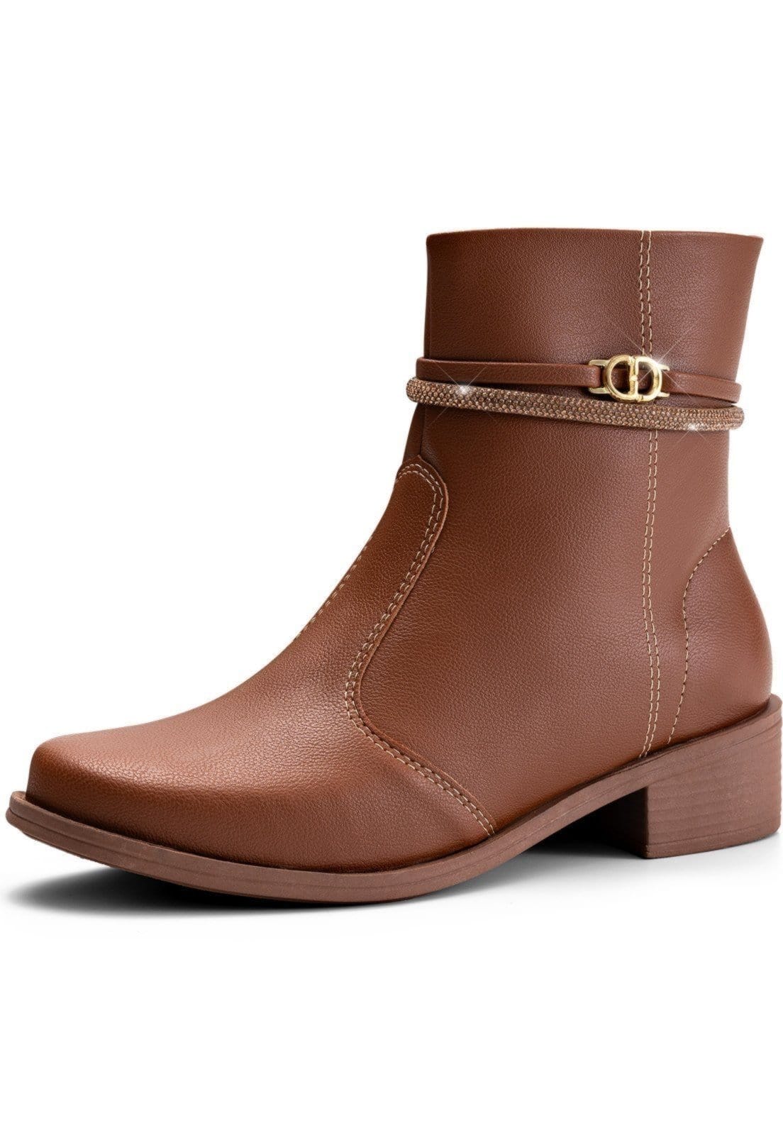 Bota Feminina Lumiss Montaria Rasteira Cano Baixo Strass