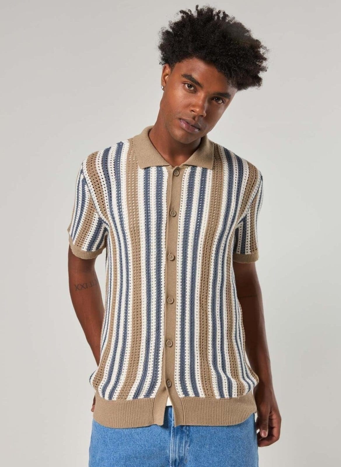 Vista 2 Camisa Tricô Listrada Youcom off-white