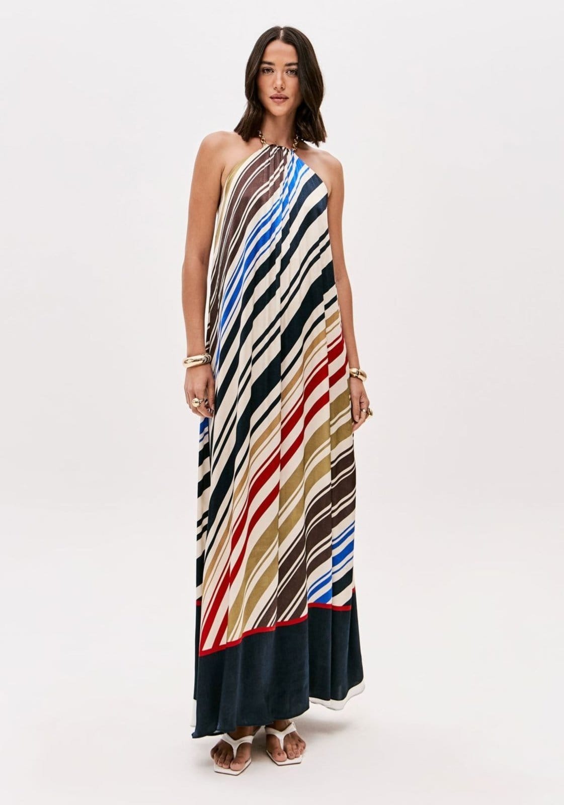 Vista principal Vestido Super Midi Estampado Frente Única Lança Perfume bege