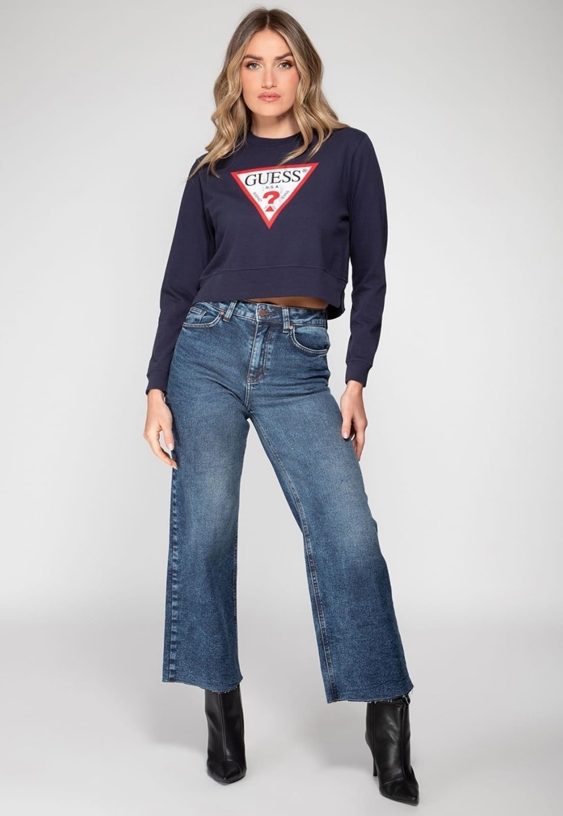 Vista 2 Blusa de Moletom Guess Triang Trad Desgastado Escuro Guess azul