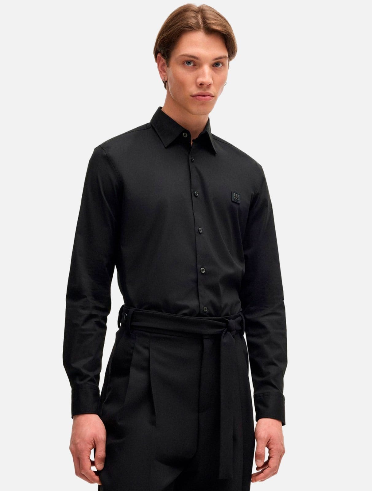 Vista principal Camisa Hugo Boss Masculina Slim Fit Ermo Preta Hugo Boss preto