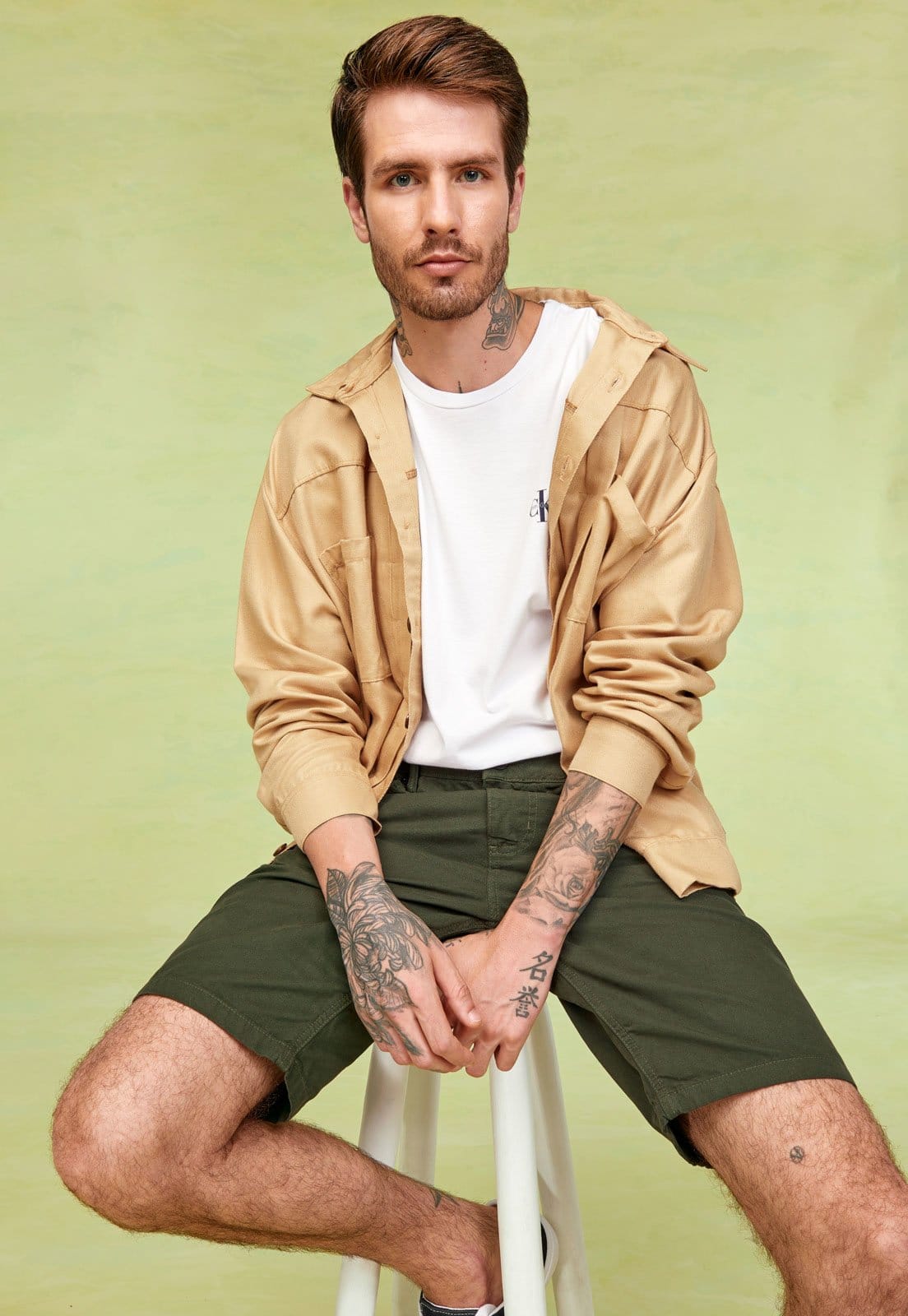 Vista principal Jaqueta Inspira Sustentável Utilitária LENZING™ Modal com Linho Inspira bege