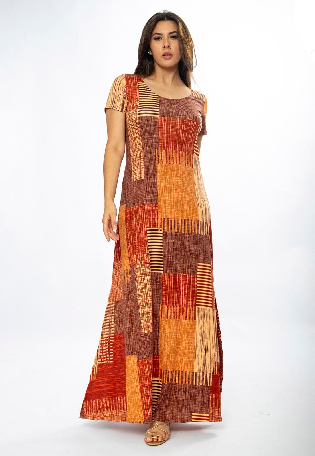 Vestido Longo Amazônia Vital Malha Gola Canoa Manga Curta Tramas do Sol