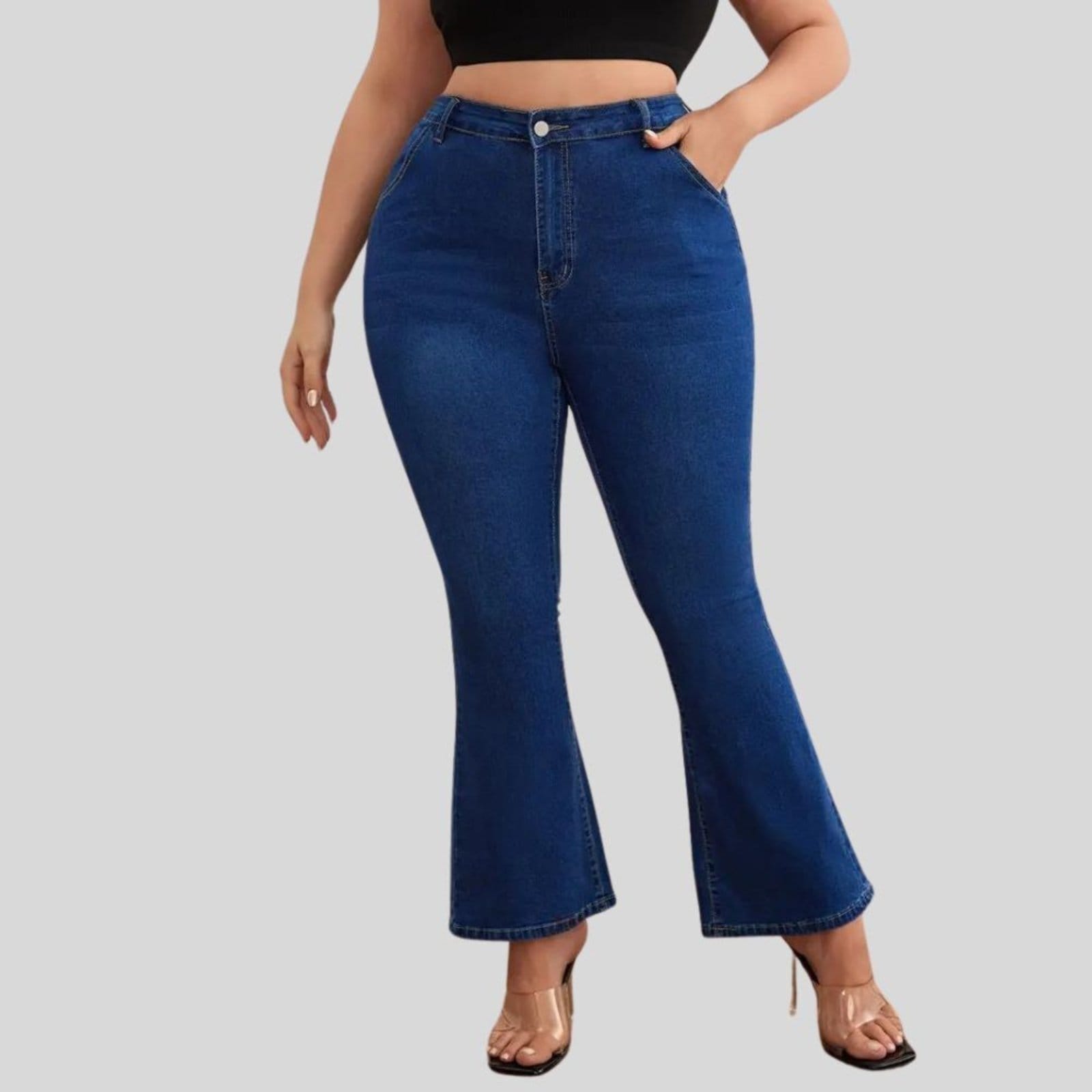 Vista 2 Kit 2 Calças Feminina Flare Plus Size Lavagem Escura Premium TEX JEANS jeans