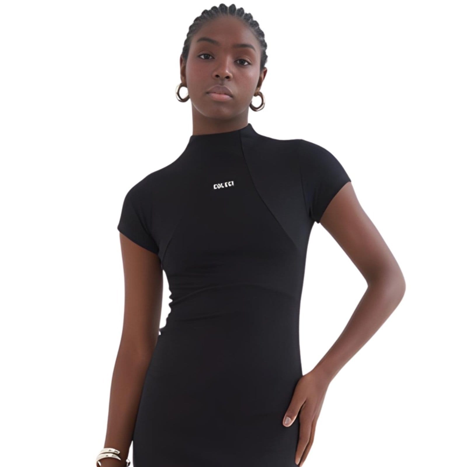 Vista 2 Vestido Colcci Slim Manga Curta Gola Alta Colcci preto