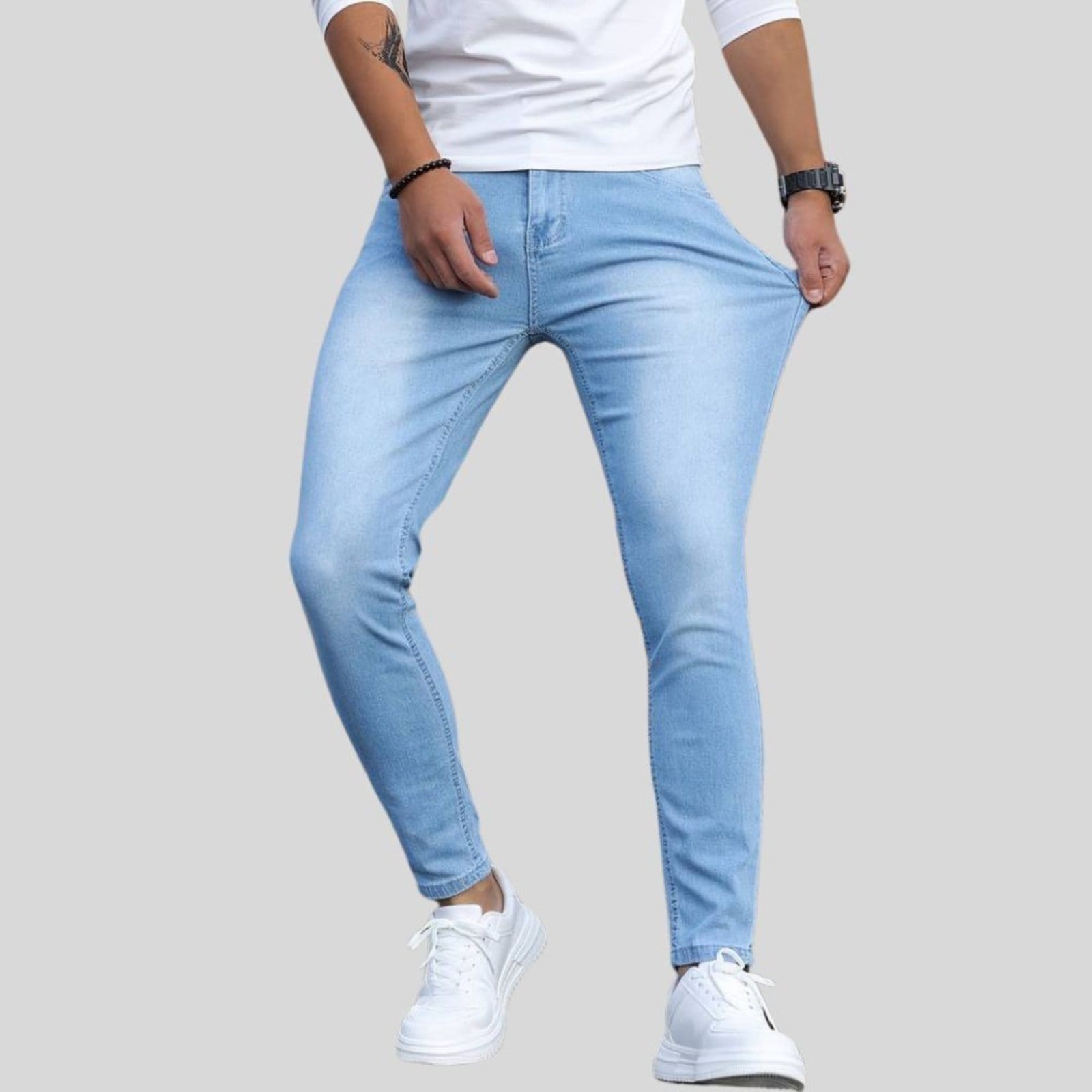 Vista principal Calça Masculina Lavagem Claro Skinny com Elastano e Costura Reforçada Lavagem Clara TEX JEANS jeans