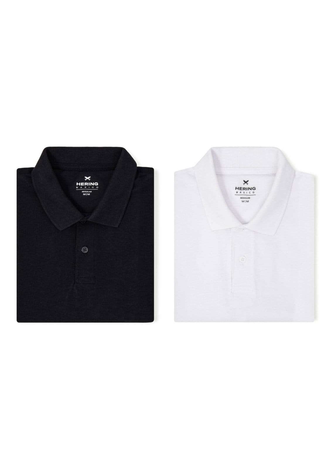 Vista 2 Kit Com 2 Camisas Polo Básicas Masculinas E Branco Hering preto
