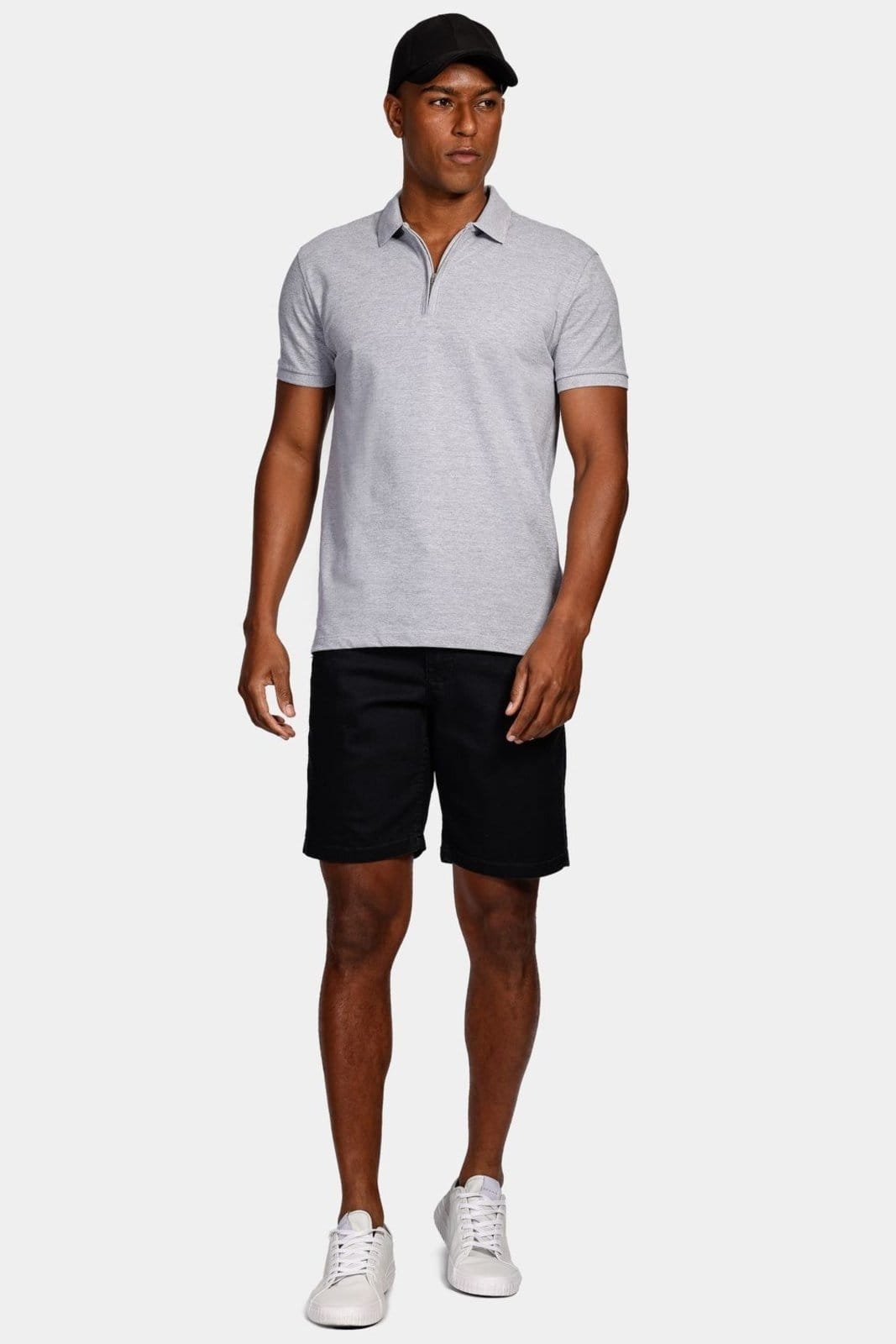 Vista 2 Polo Aramis Piquet Zíper Cinza Mescla Aramis incolor