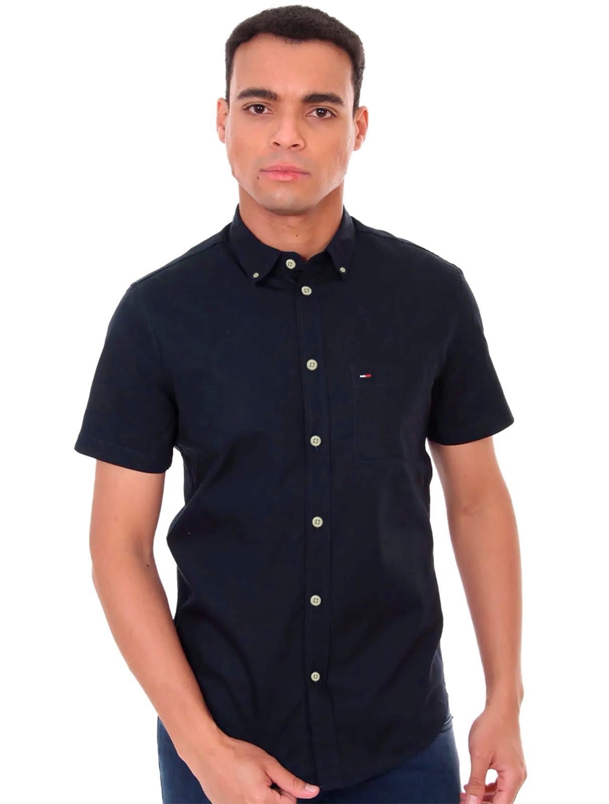 Camisa Tommy Hilfiger Masculina Manga Curta Light Oxford