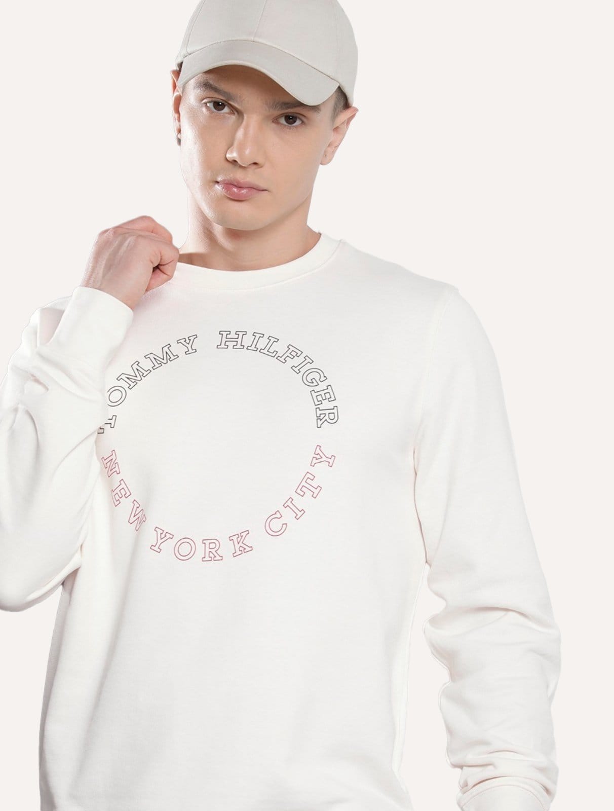 Vista 2 Moletom Tommy Hilfiger Masculino Crewneck Monotype Roundall Off-White Tommy Hilfiger off-white white