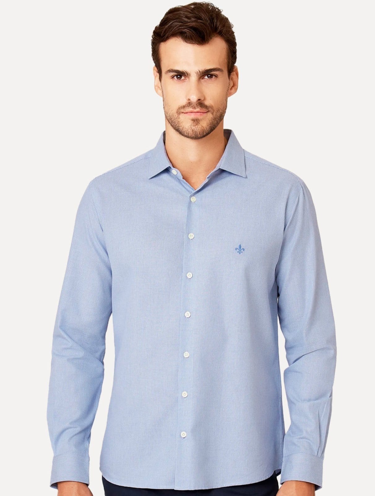 Camisa Dudalina Masculina Slim Superfine Cotton Listrada Light Médio