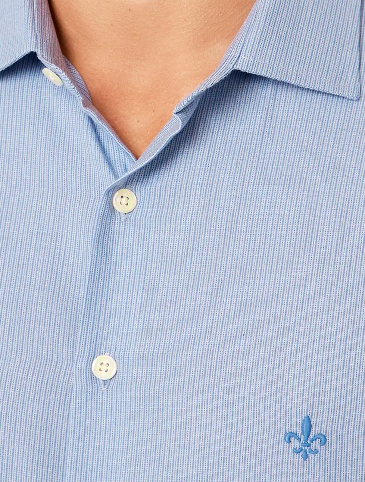 Vista 2 Camisa Dudalina Masculina Slim Superfine Cotton Listrada Light édio Dudalina azul