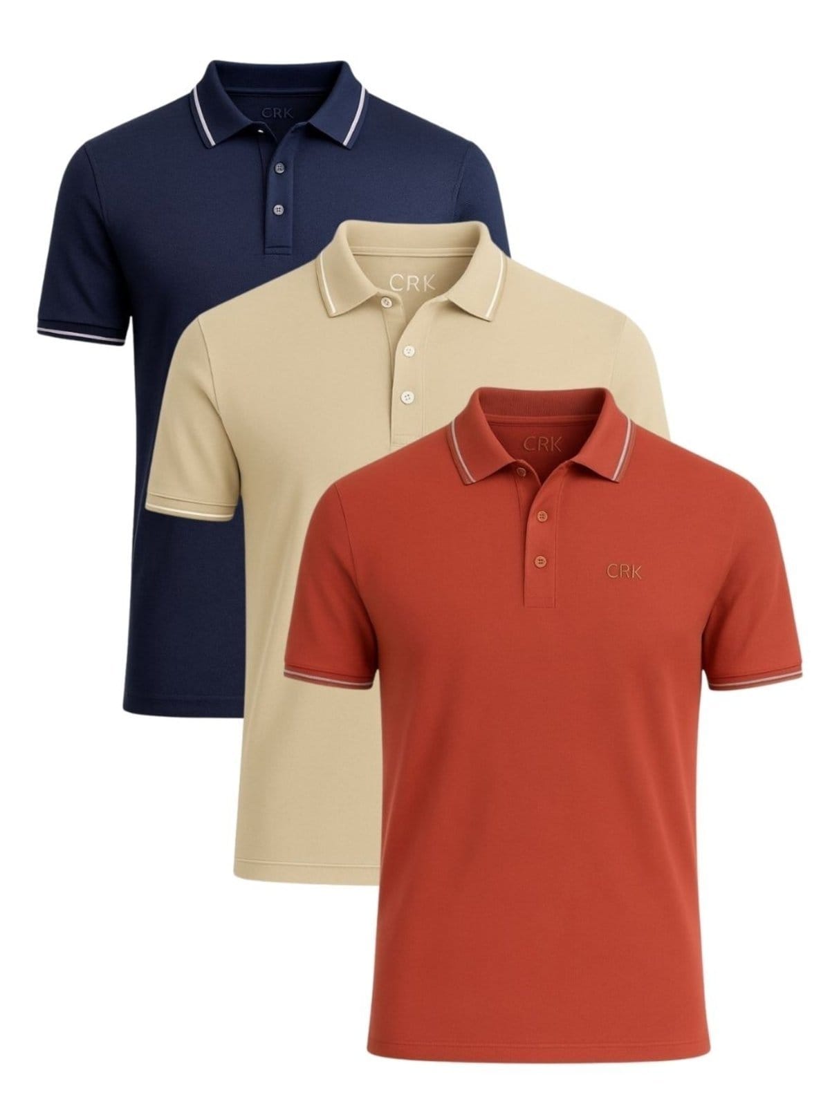 Kit 3 Camisas Polo Masculina Básicas Crocker , Marinho, Areia e Terracota - 50727
