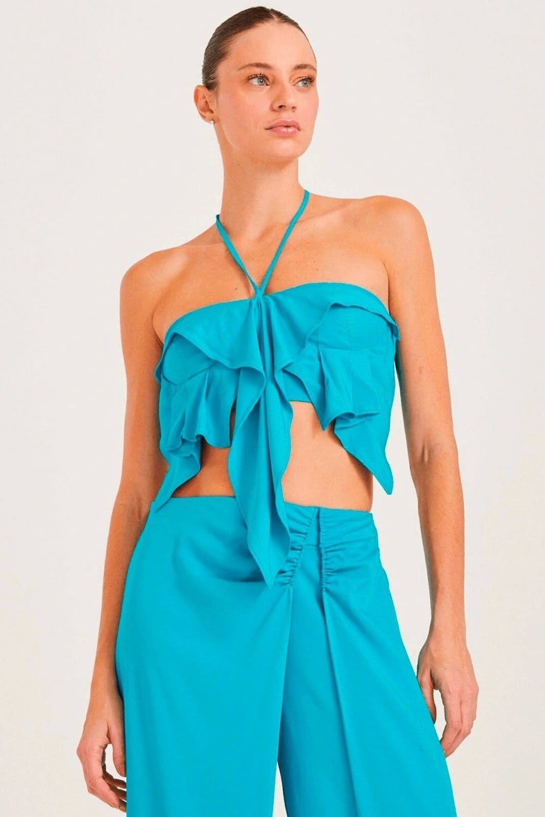 Vista 2 Conjunto Calça Saia Zen Com Detalhe Franzido ZEN azul