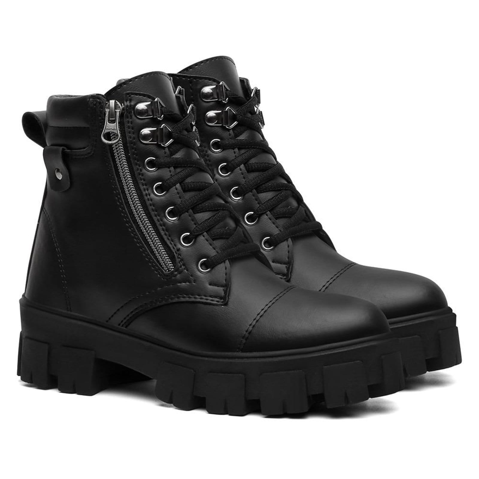 Bota Feminina Casual Veritimo Coturno Cano Baixo Tratorado Street Zíper Estiloso
