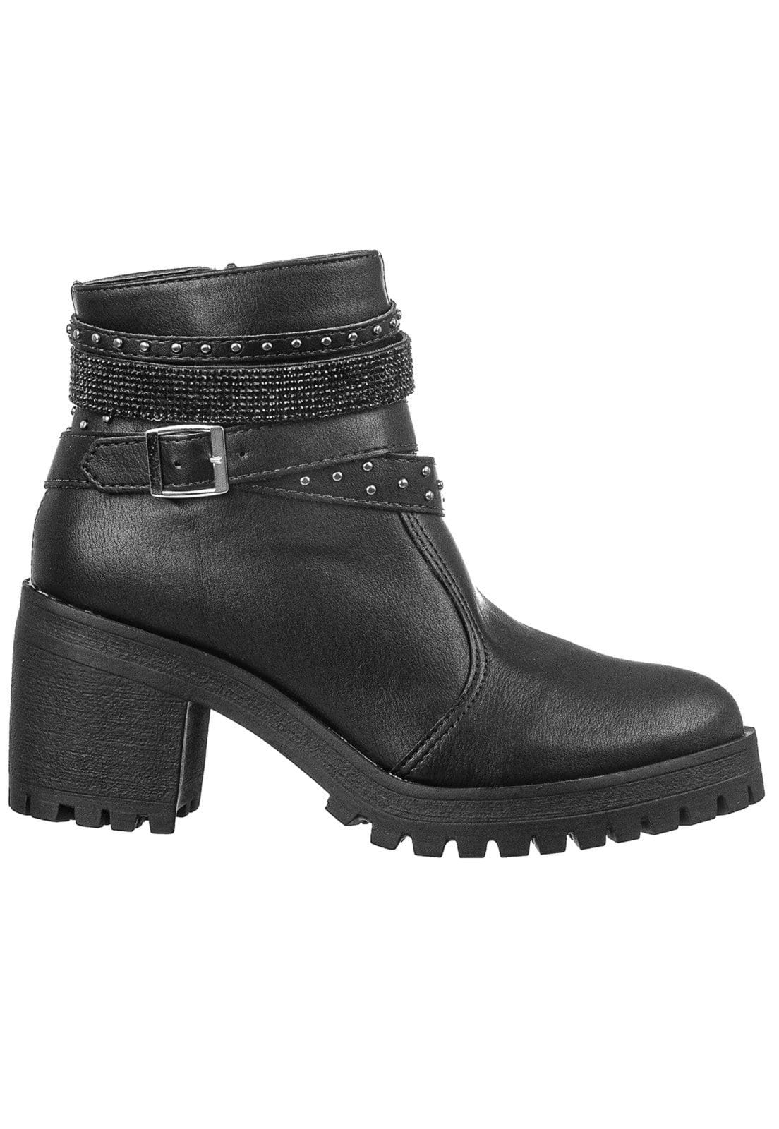 Vista 2 Coturno Botinha Fem C/ Fivela Enfeites Tratorado VIA BIRIGUI preto