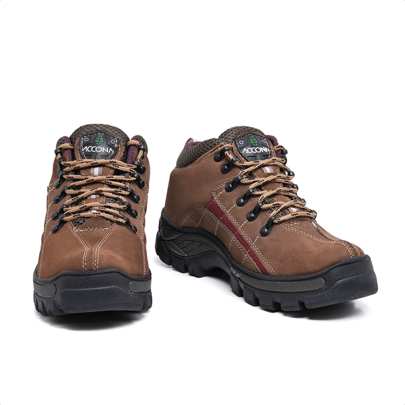 Vista 2 Coturno Adventure Feminino Em Couro Rato Com Detalhe Rosa 9000R Accona marrom rosa