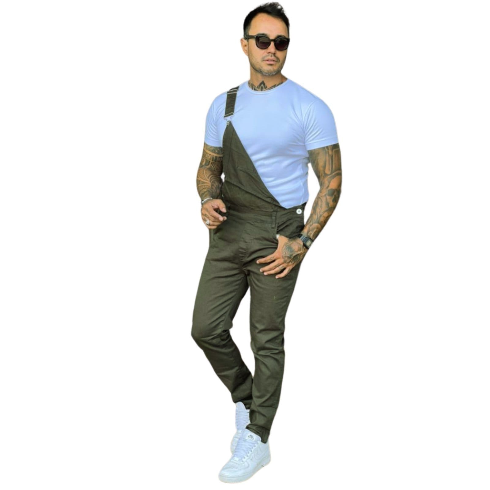 Vista principal Macacão Masculino Jeans Loka Musgo Sarja Jeans Loka verde/verde militar verde
