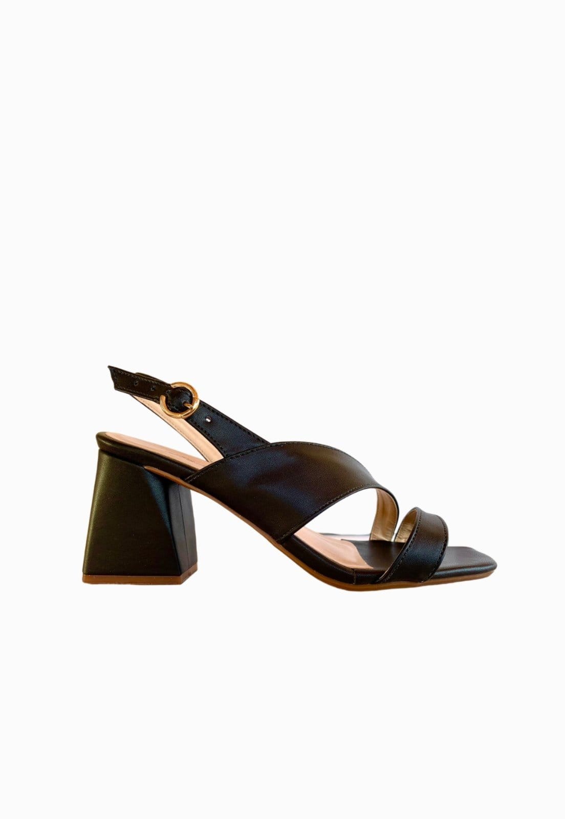 Vista 2 Sandália Salto Geométrico Feminina Atalia Shoes Napa Preta Tiras Atravessadas Slingback Tendência 2025 Atalia Shoes preto