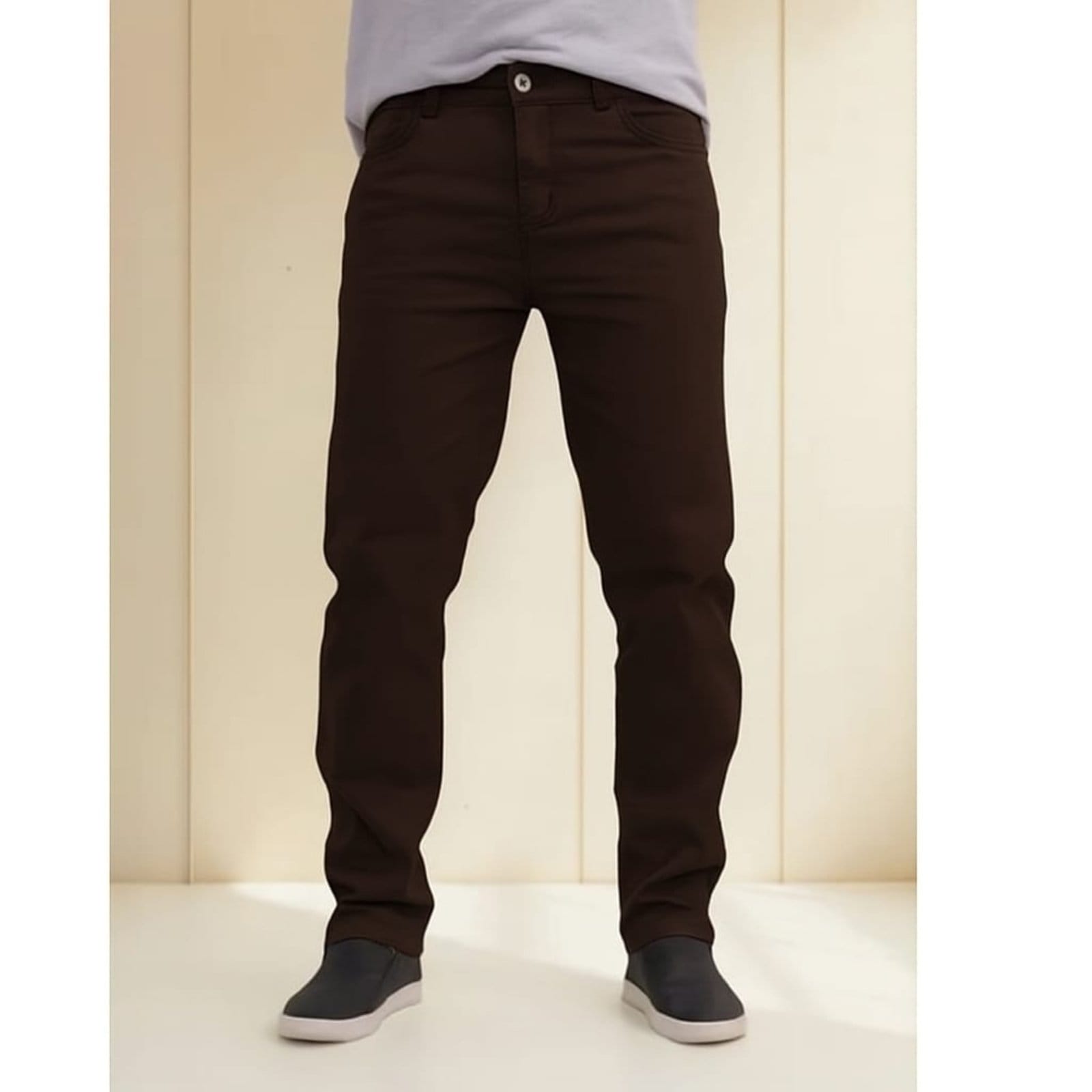 Vista principal Calça Tradicional Café Sarja Masculino Alleppo Jeans marrom