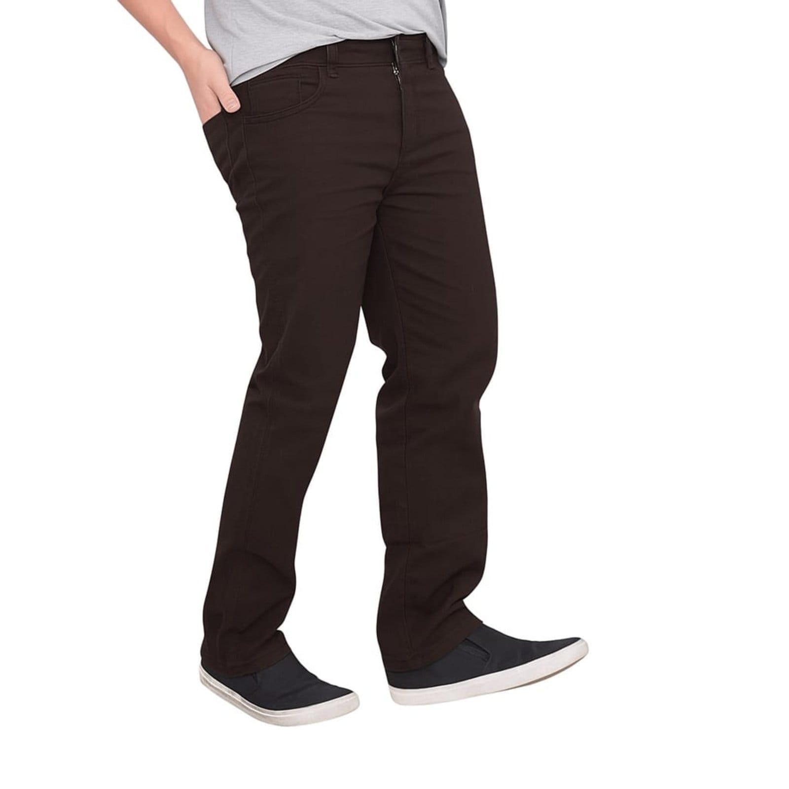 Vista 2 Calça Tradicional Café Sarja Masculino Alleppo Jeans marrom