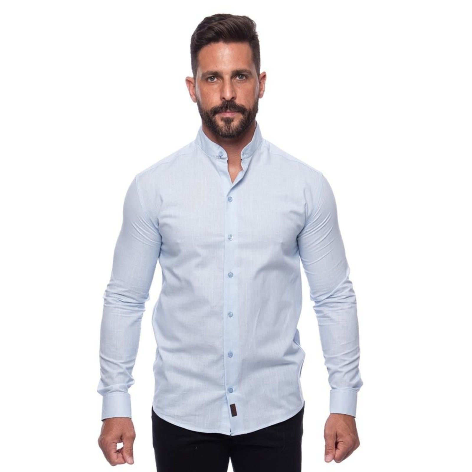 Camisa Masculina Linho Manga Longa Gola Padre Lisa Casual Claro
