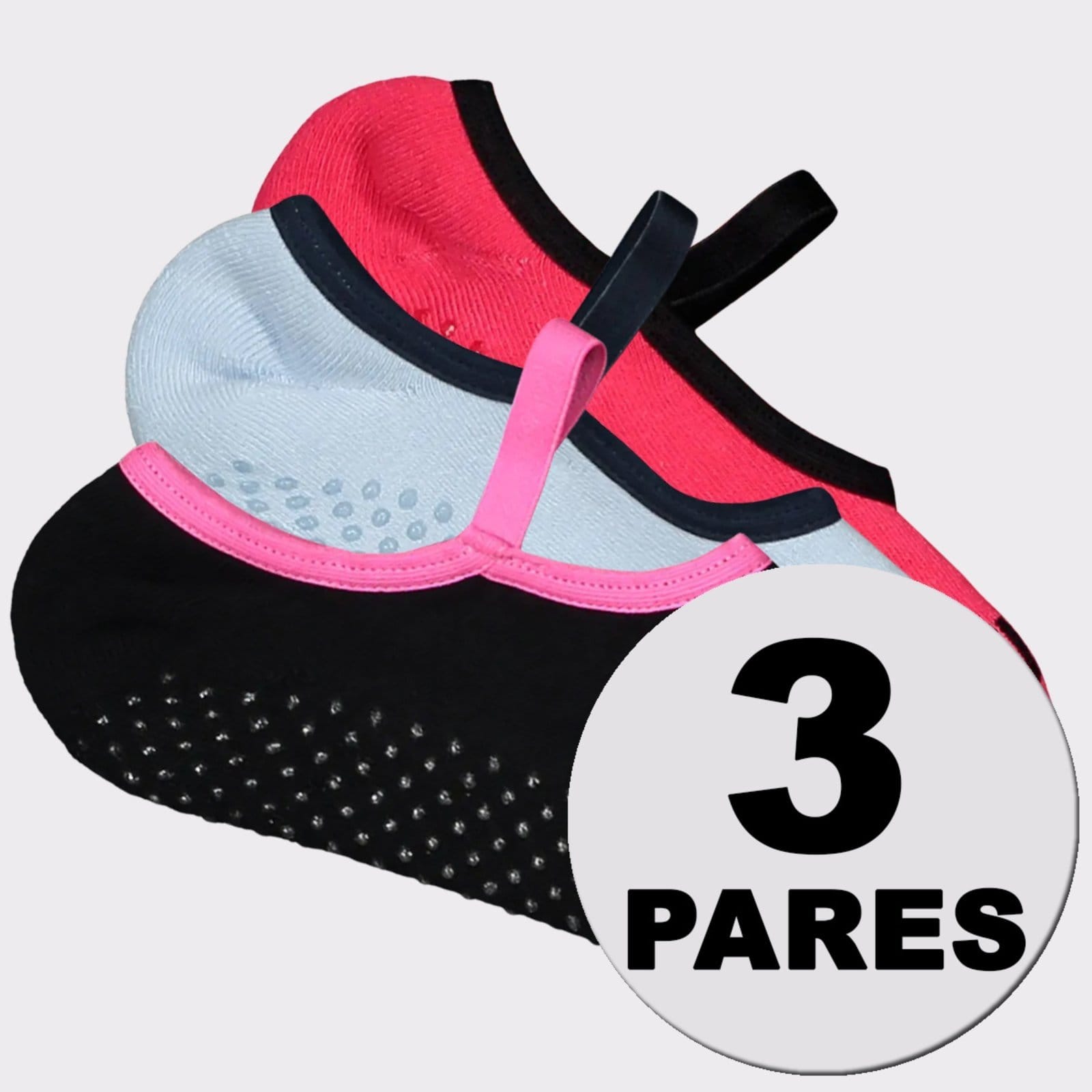 Kit Meia Puma Pilates Feminina 3 pares Preta e e Vermelha