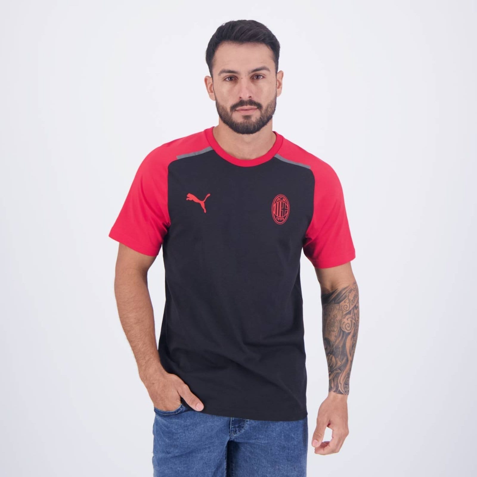 Camiseta Puma AC Milan Casual Preta e Vermelha