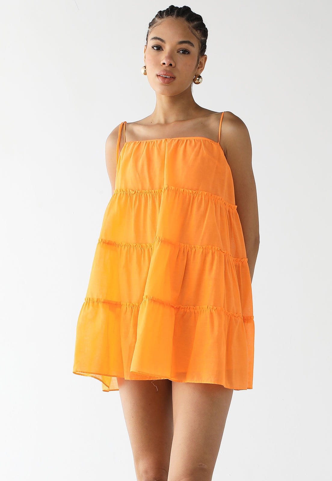 Vestido Feminino FARM Babados Camadas Alças Finas